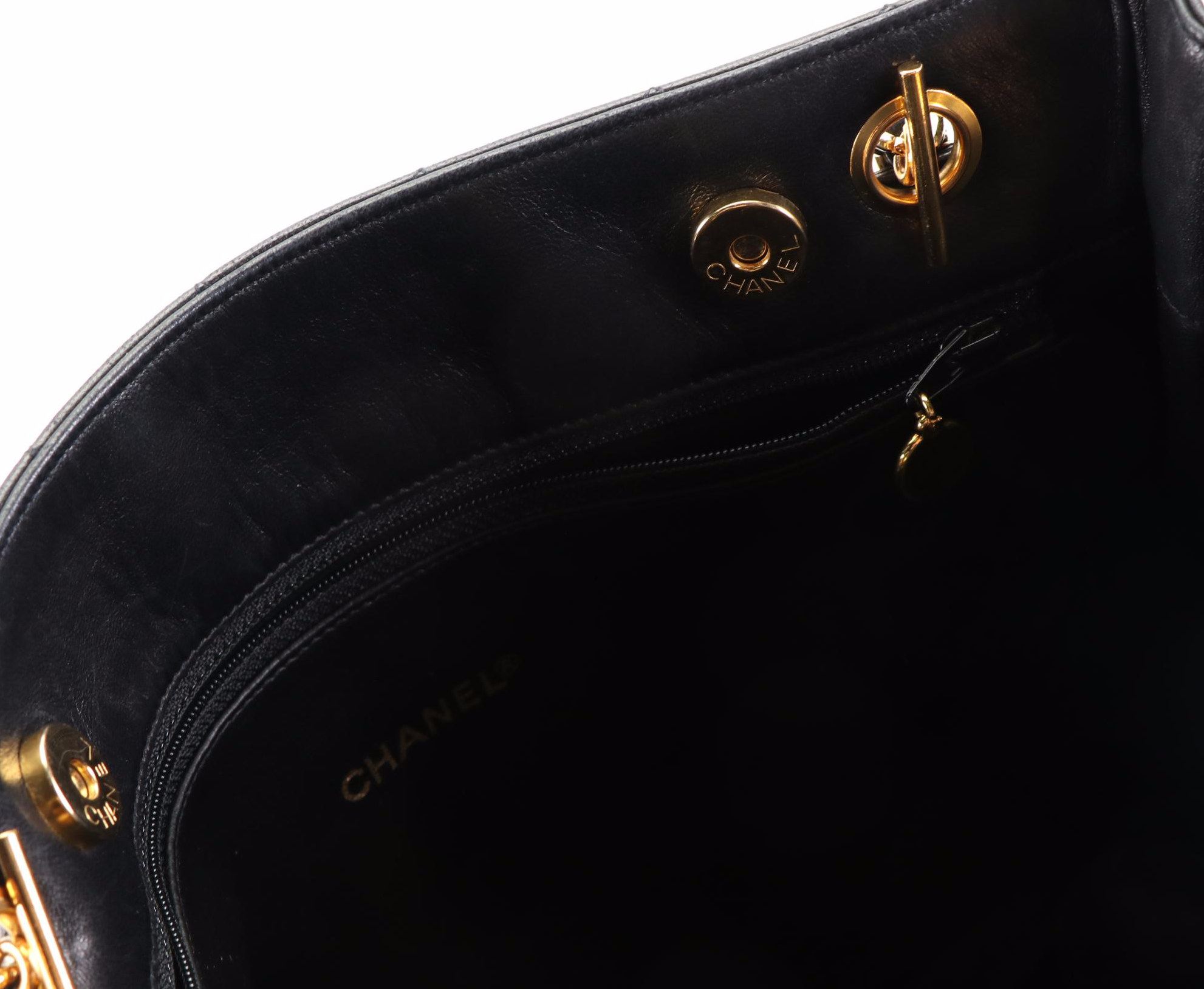 Chanel Shoulder Tote Bag in Black Quilted Lambskin Leather