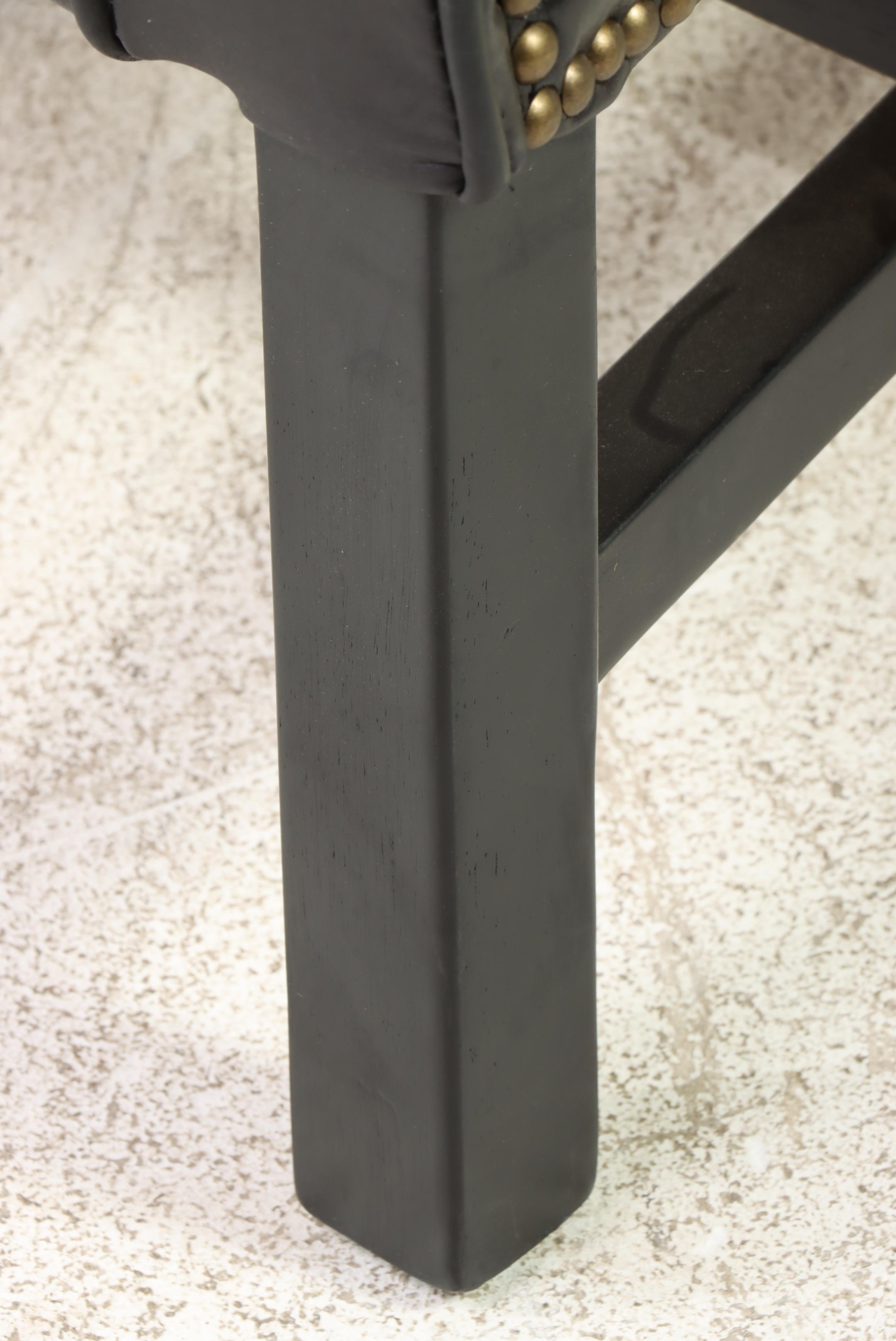 Federal Style Ebonized Wood and Black Leather Wingback Armchair with Nailheads