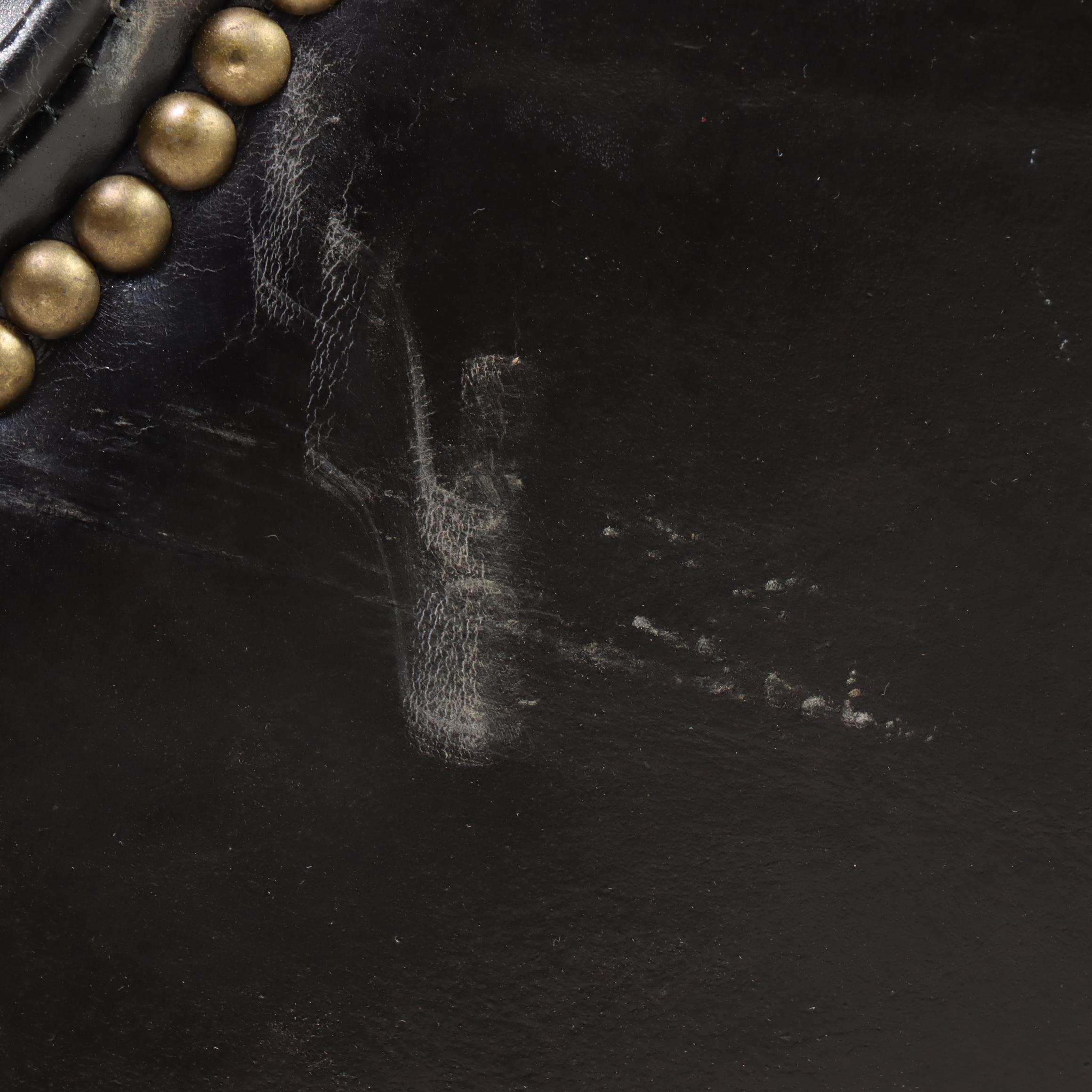 Federal Style Ebonized Wood and Black Leather Wingback Armchair with Nailheads