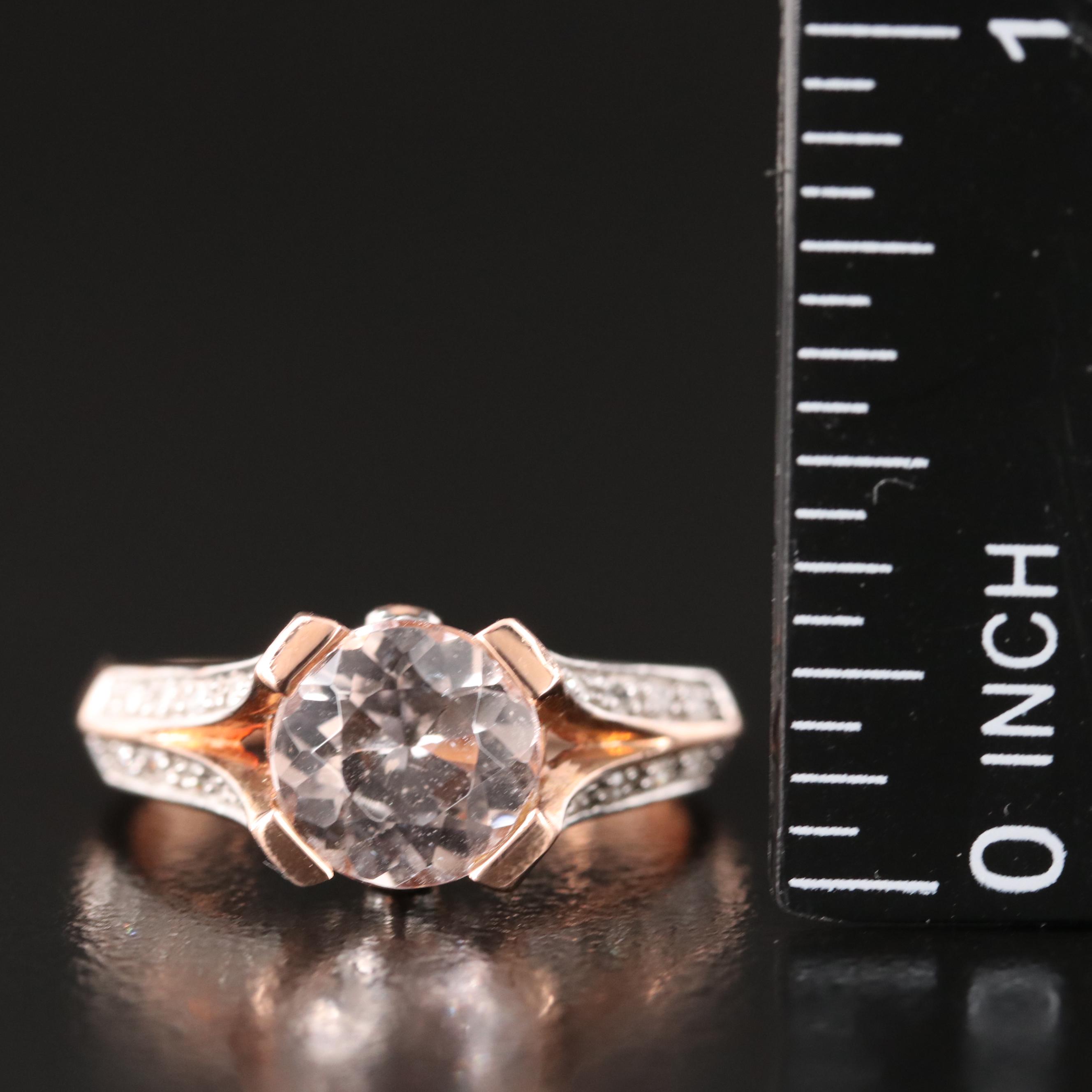 10K Rose Gold Morganite and Diamond Ring