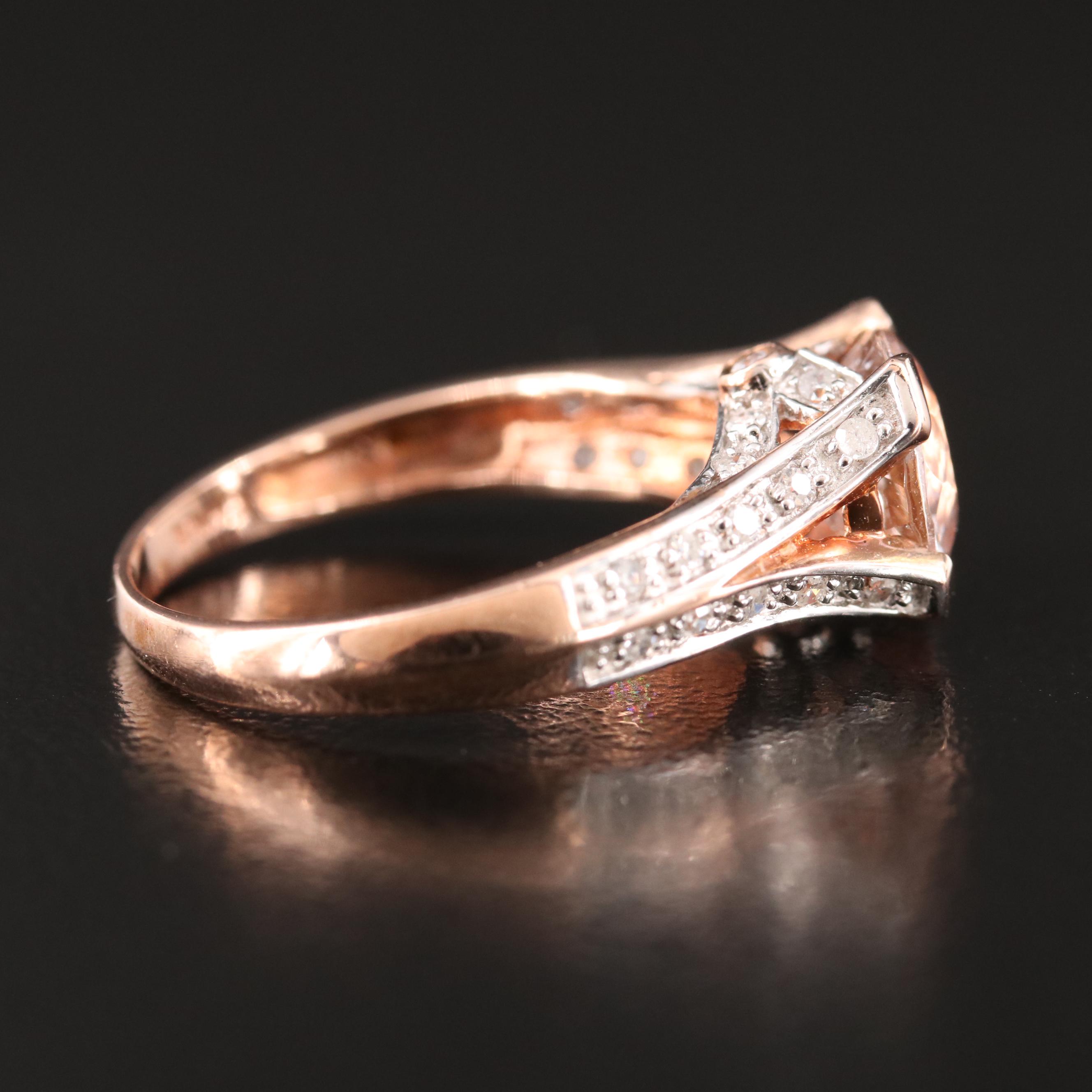 10K Rose Gold Morganite and Diamond Ring