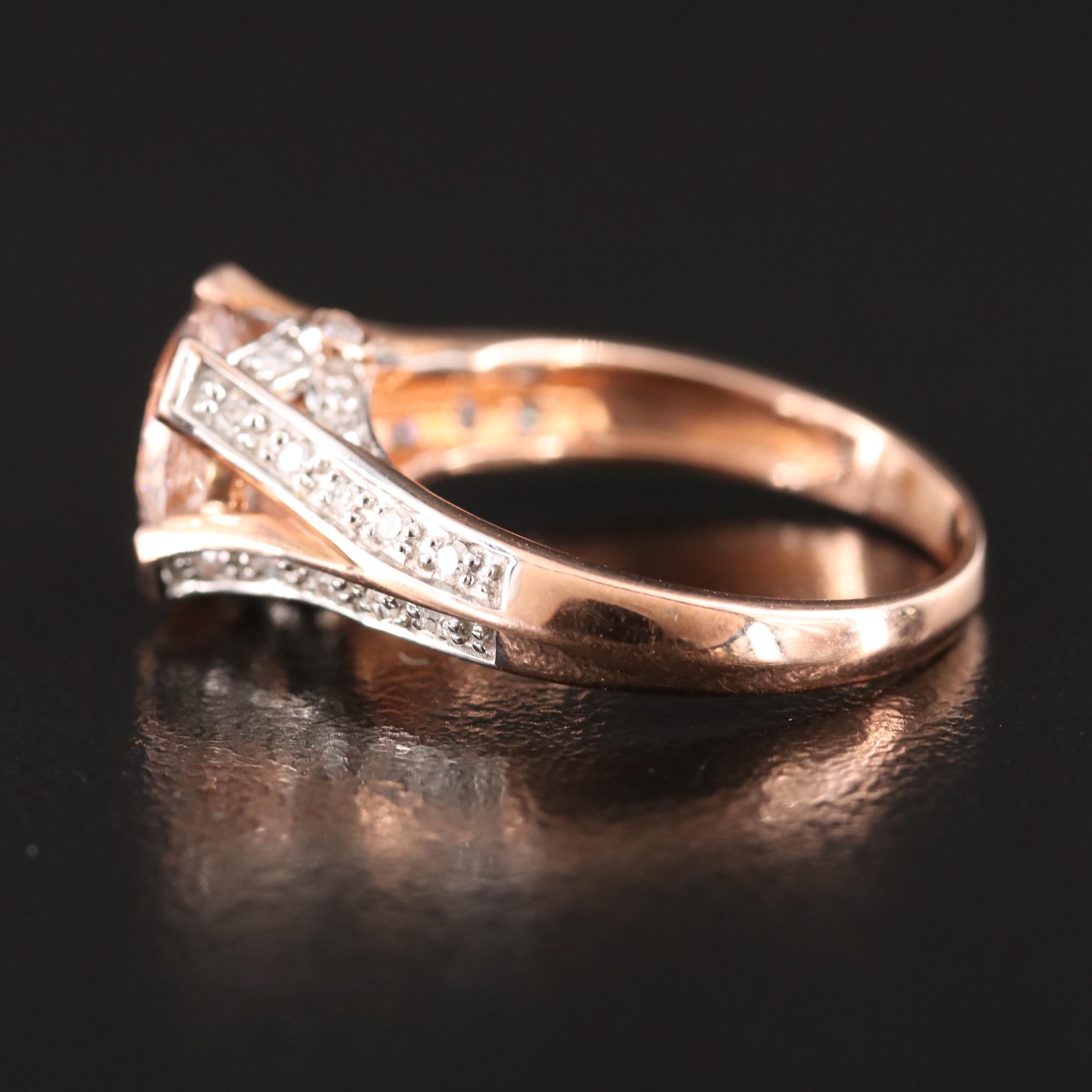10K Rose Gold Morganite and Diamond Ring