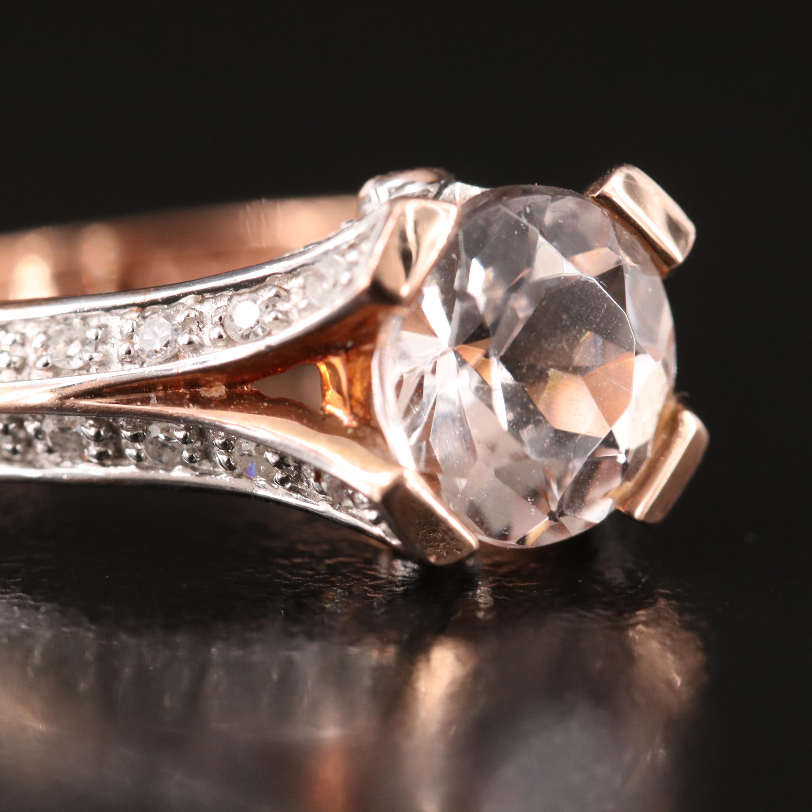 10K Rose Gold Morganite and Diamond Ring