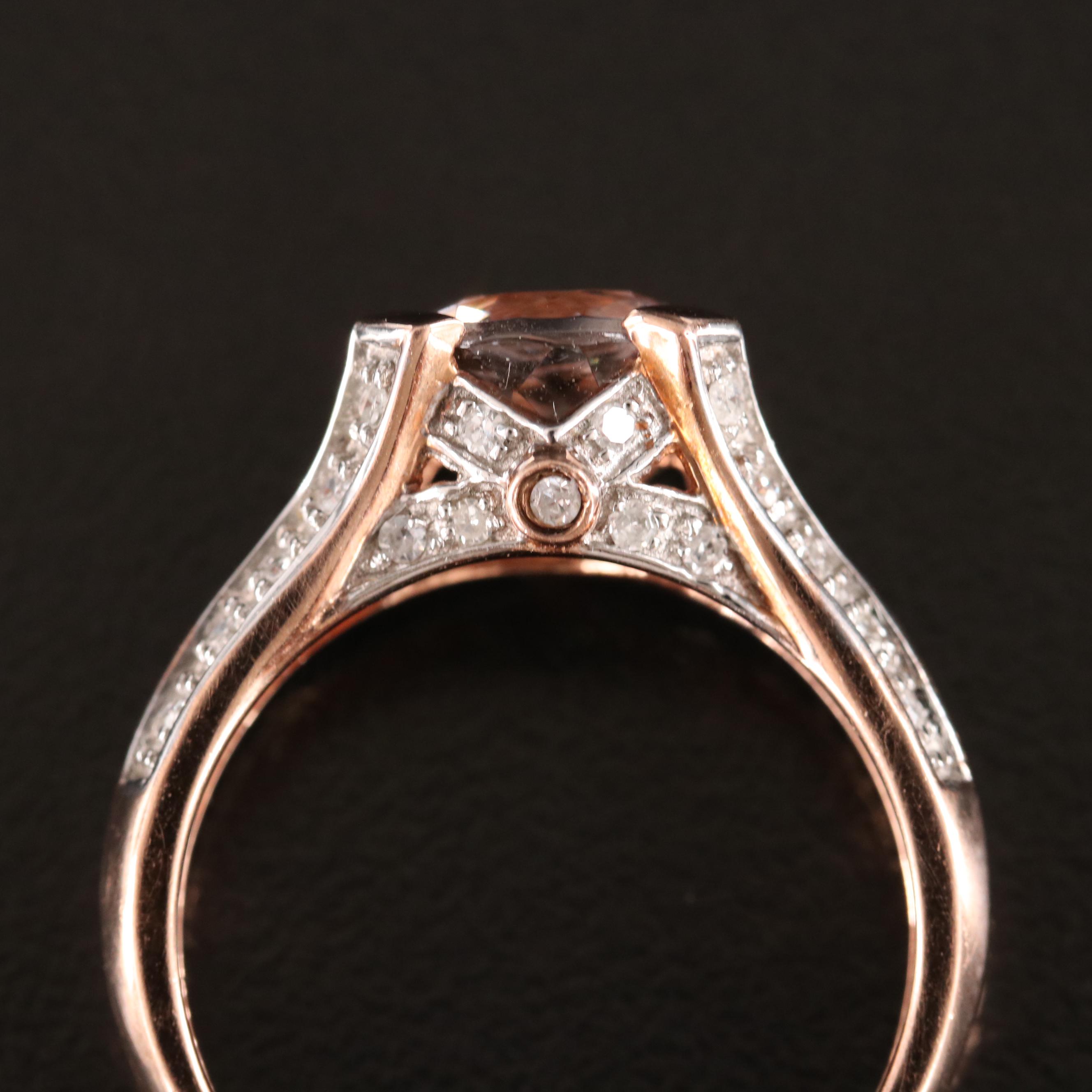 10K Rose Gold Morganite and Diamond Ring