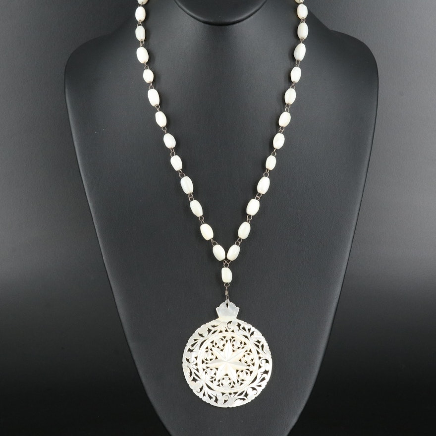 Vintage Carved Mother-of-Pearl Openwork Necklace