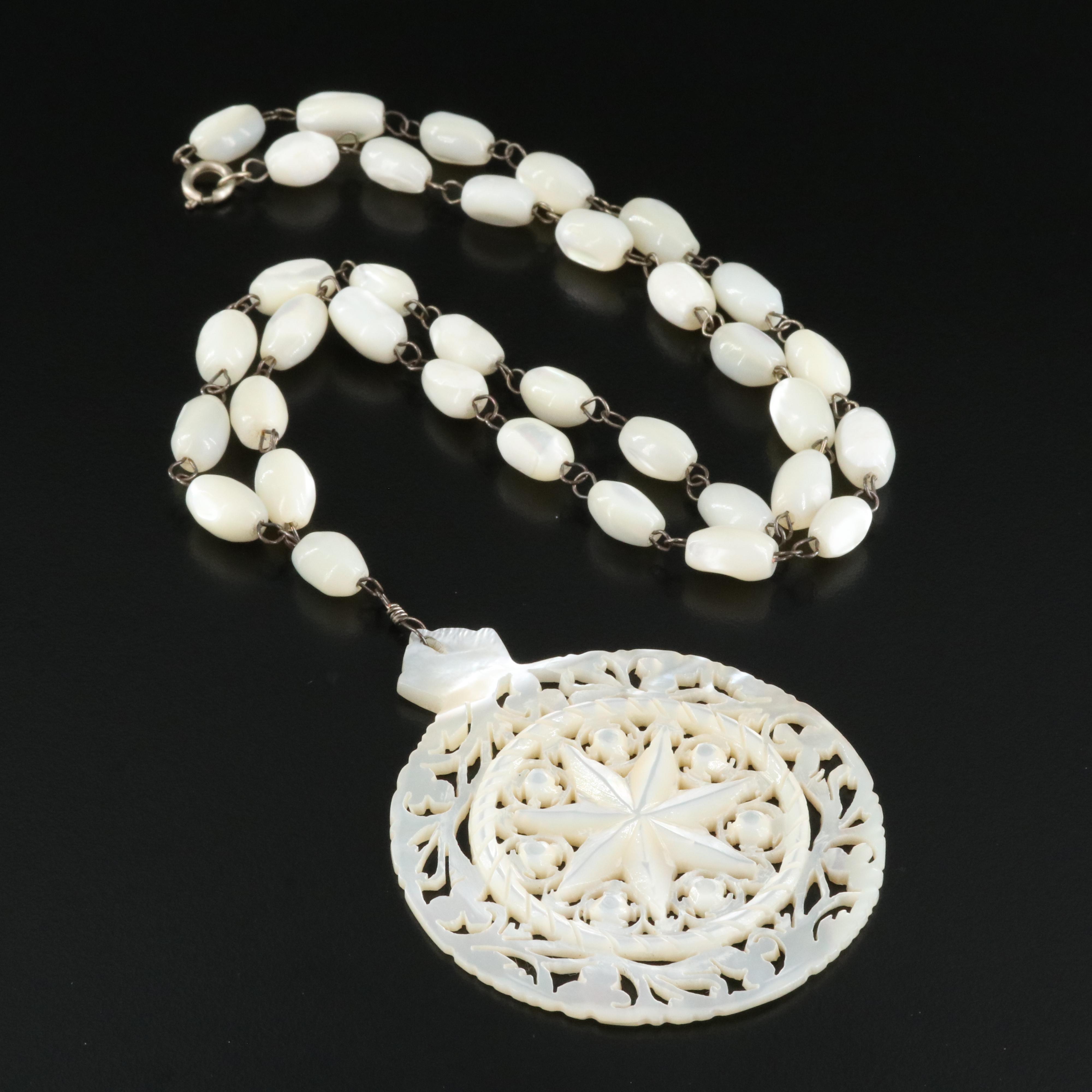 Vintage Carved Mother-of-Pearl Openwork Necklace