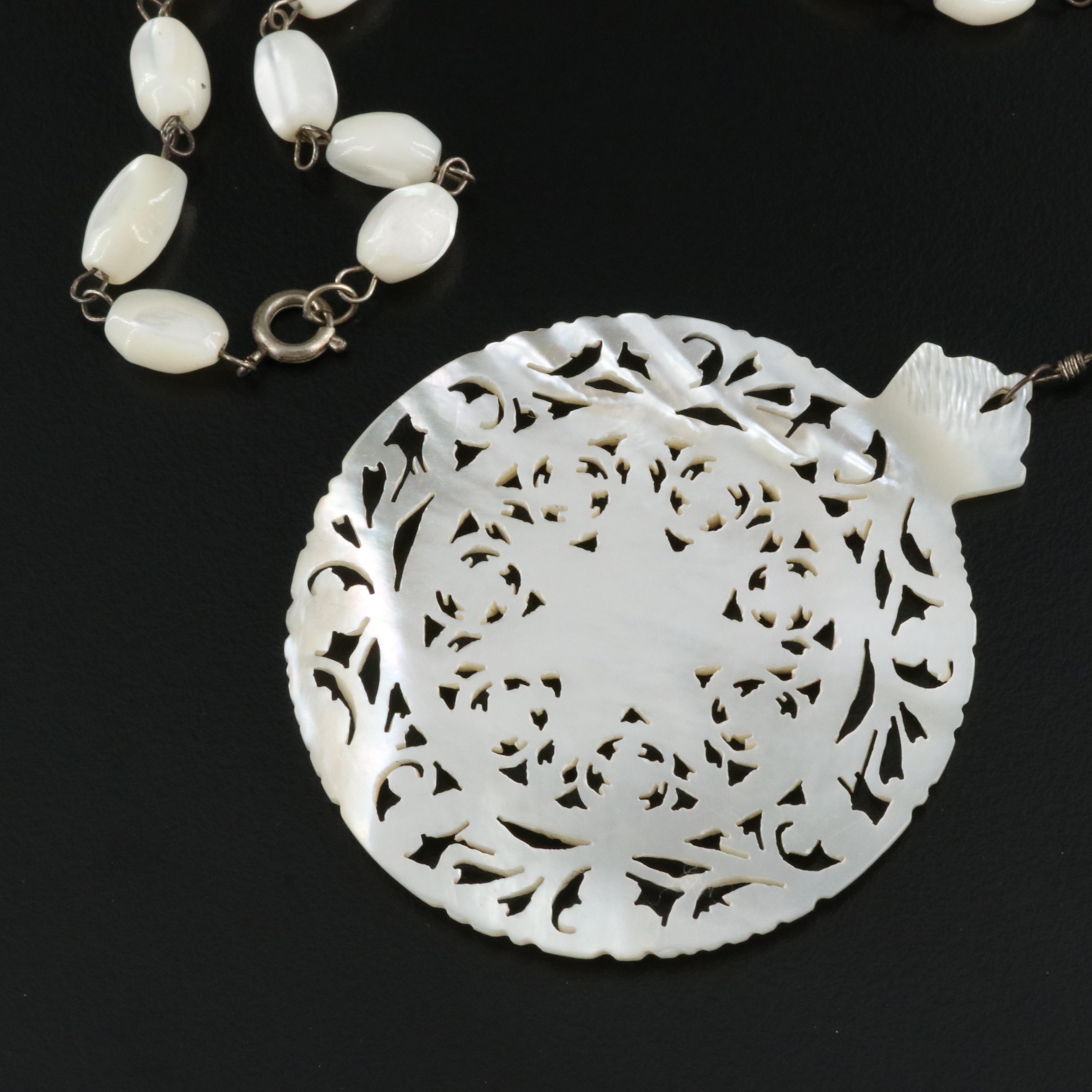 Vintage Carved Mother-of-Pearl Openwork Necklace