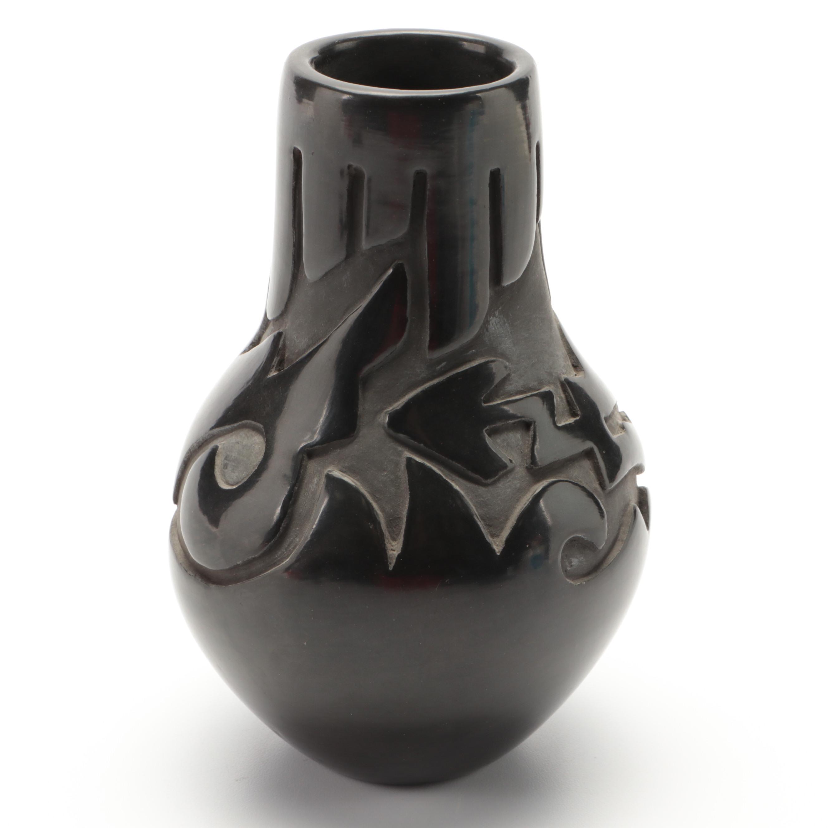 Sharon Garcia Signed Santa Clara Pueblo Blackware Pottery Vase