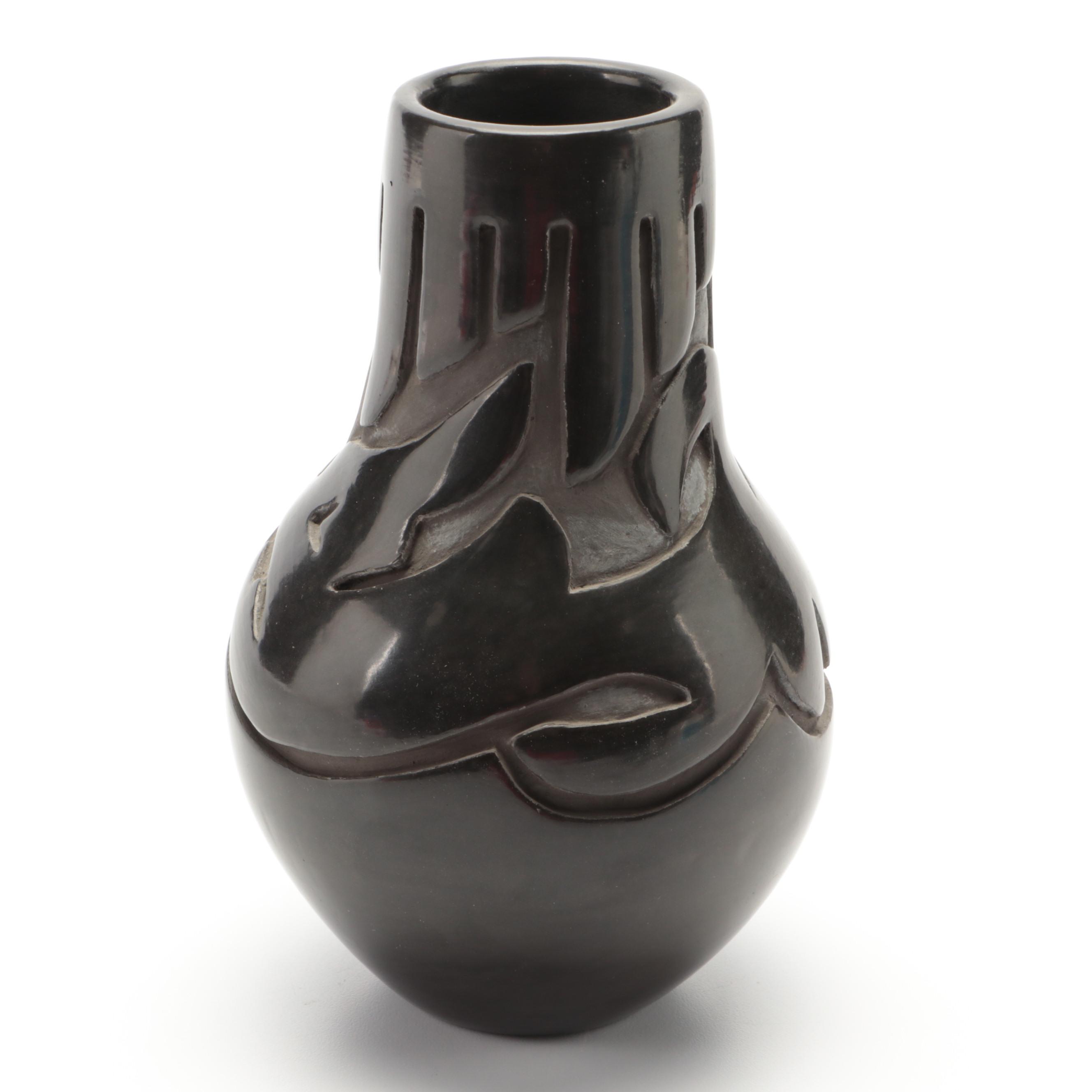 Sharon Garcia Signed Santa Clara Pueblo Blackware Pottery Vase