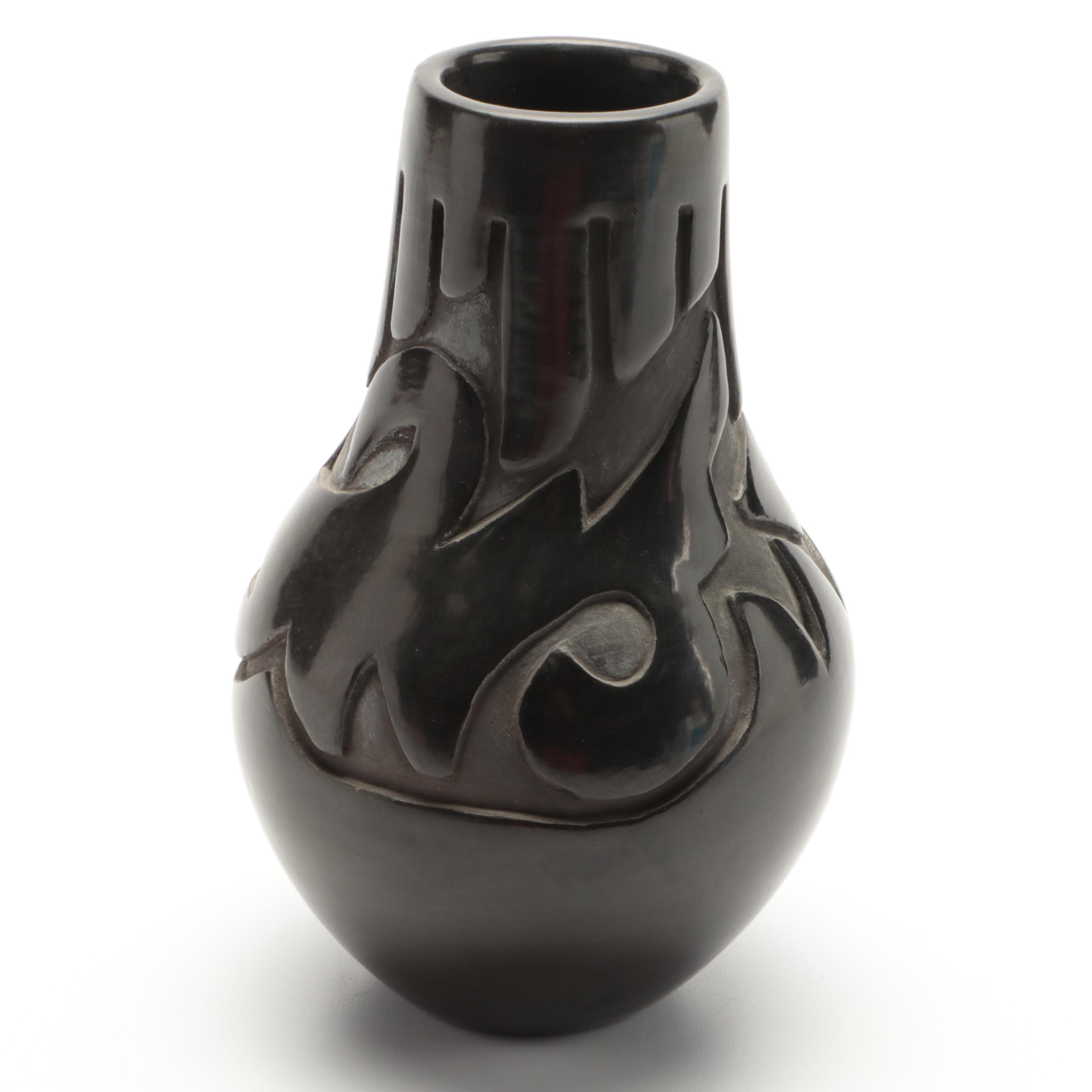 Sharon Garcia Signed Santa Clara Pueblo Blackware Pottery Vase