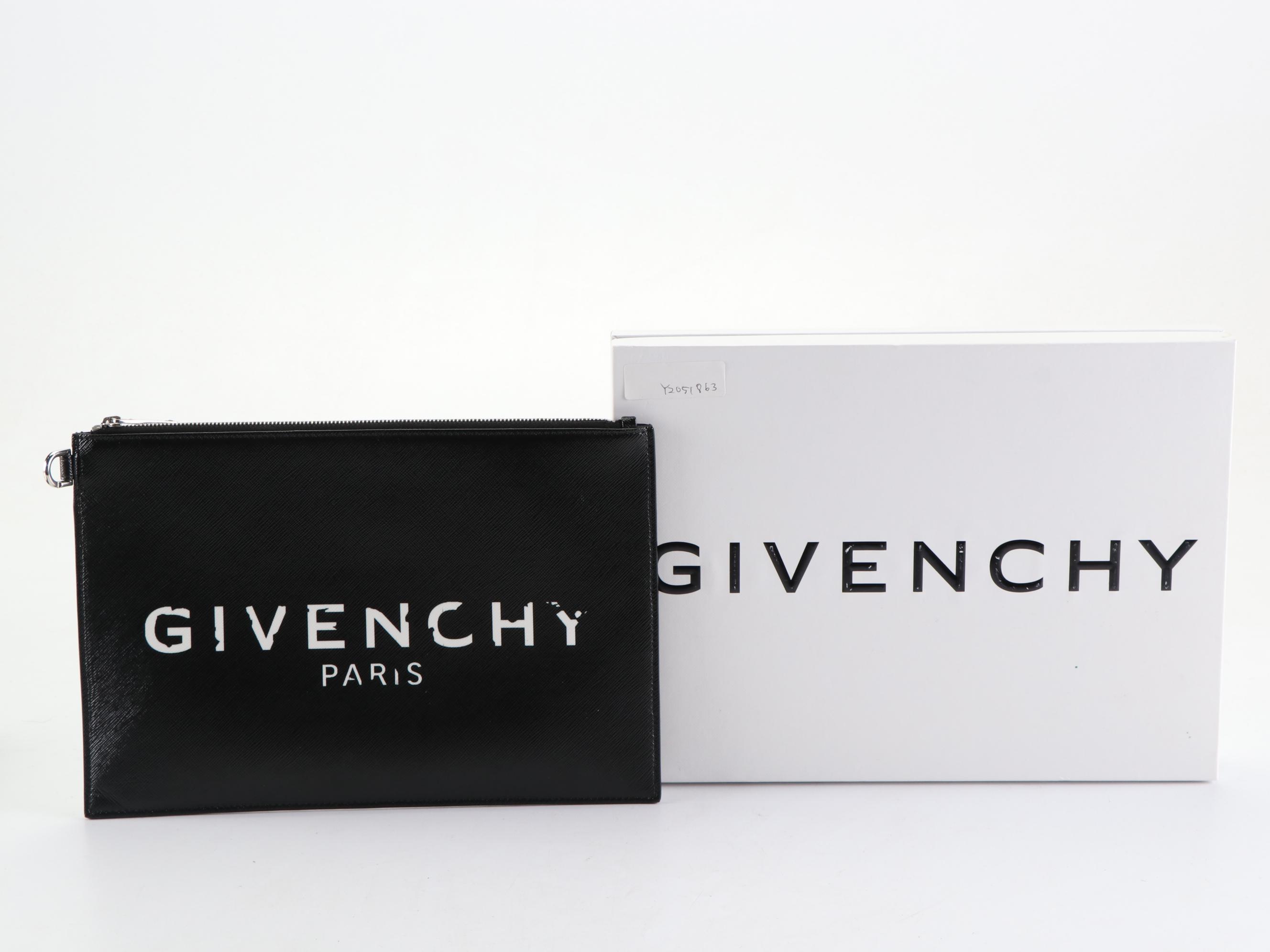 Givenchy Logo Print Flat Zipper Pouch with Dust Bag and Box