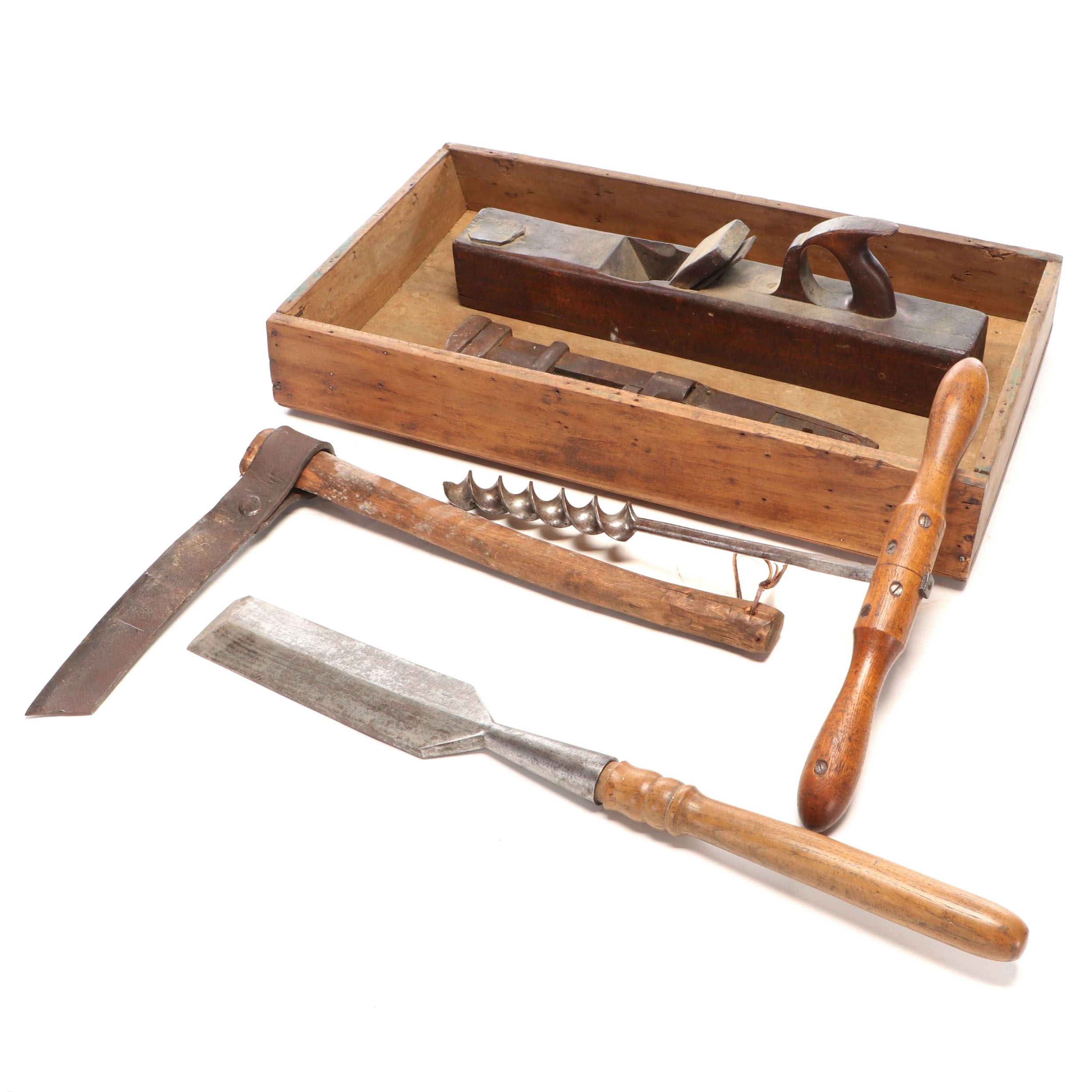 Adjustable Pipe Wrench, Malloch & Son Block Plane, Drill Bit, More Hand Tools