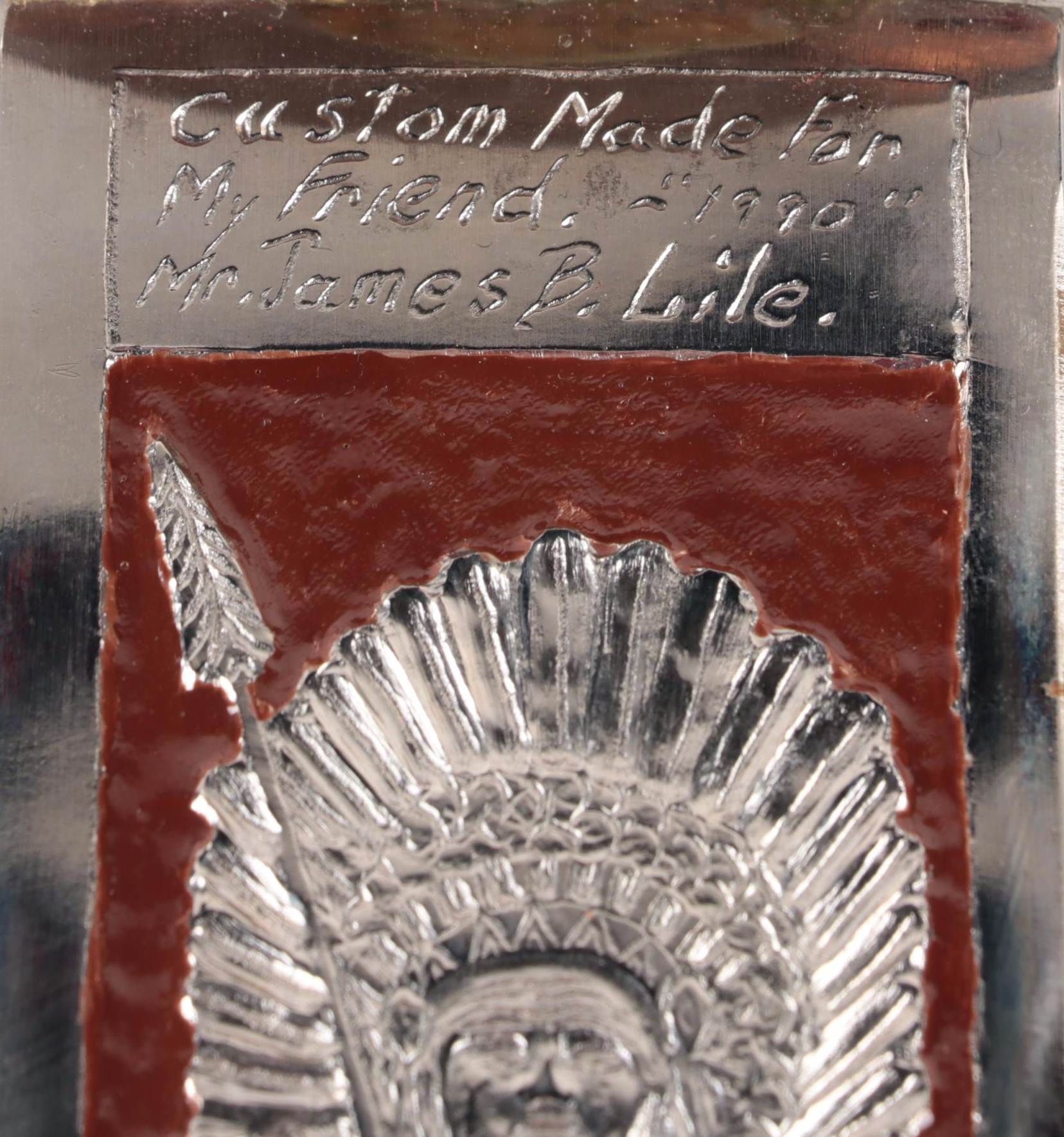 Bob Hardin Handcrafted Native American Theme Bowie Knife with Scabbard, 1990