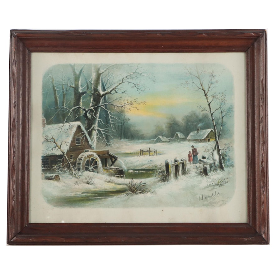 Chandler Color Lithograph "The Old Water Mill"