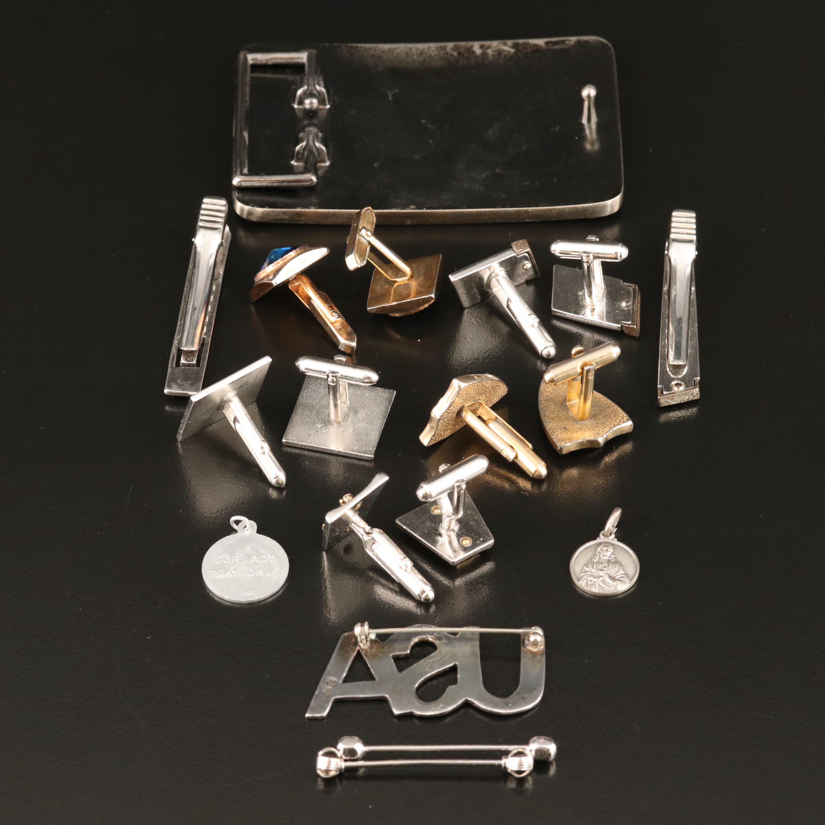 Cufflink, Tie Bars, Brooch and Charms Included in Jewelry Selection