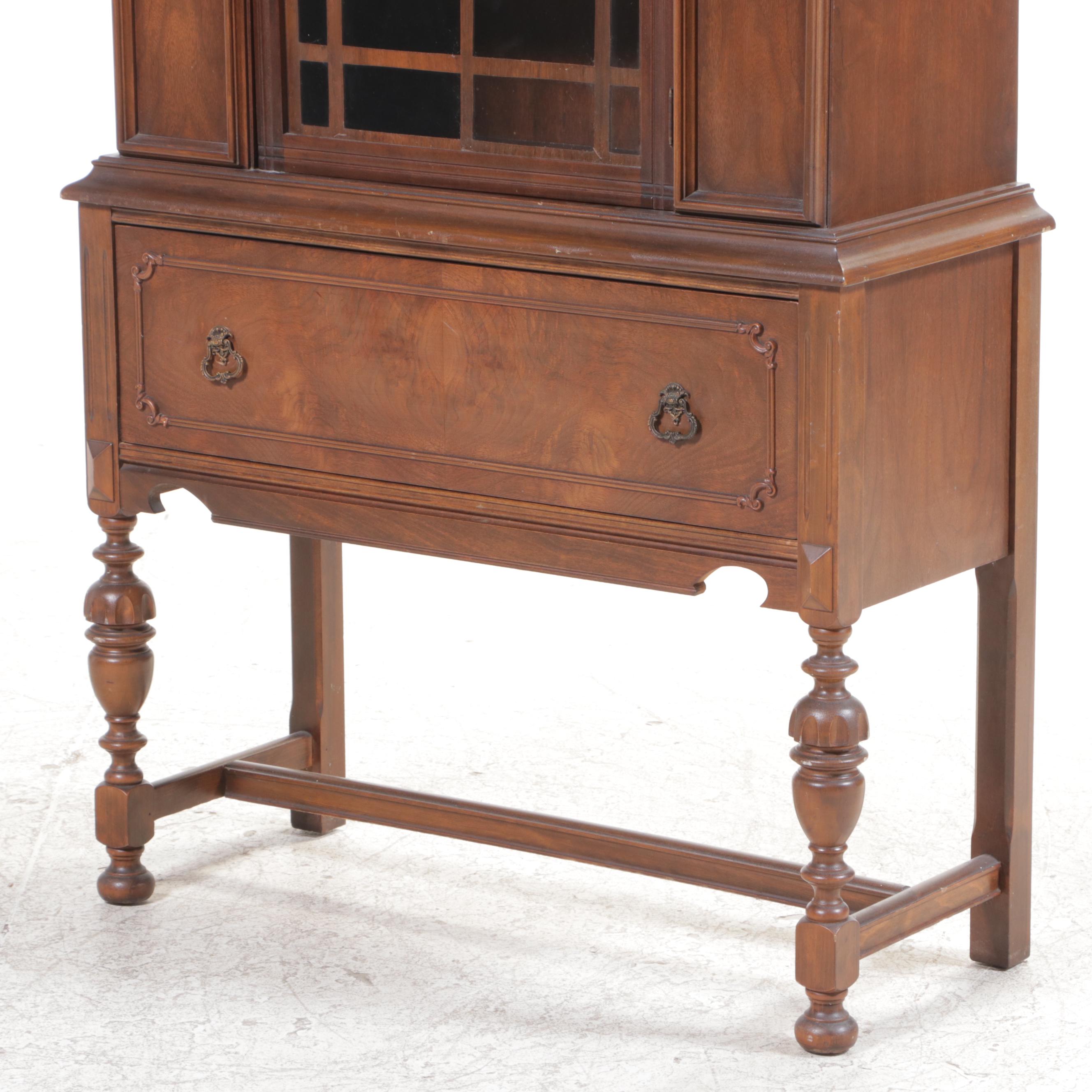 Jacobean Revival Walnut China Cabinet, circa 1930