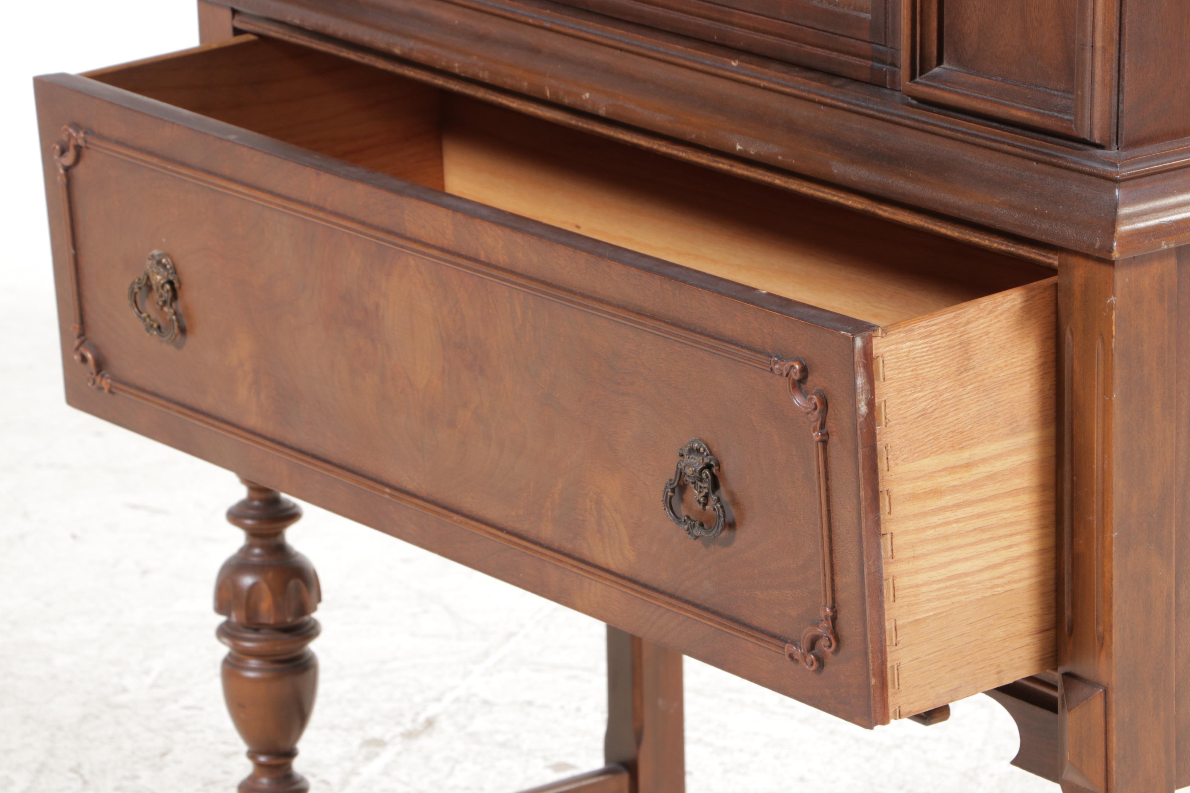 Jacobean Revival Walnut China Cabinet, circa 1930
