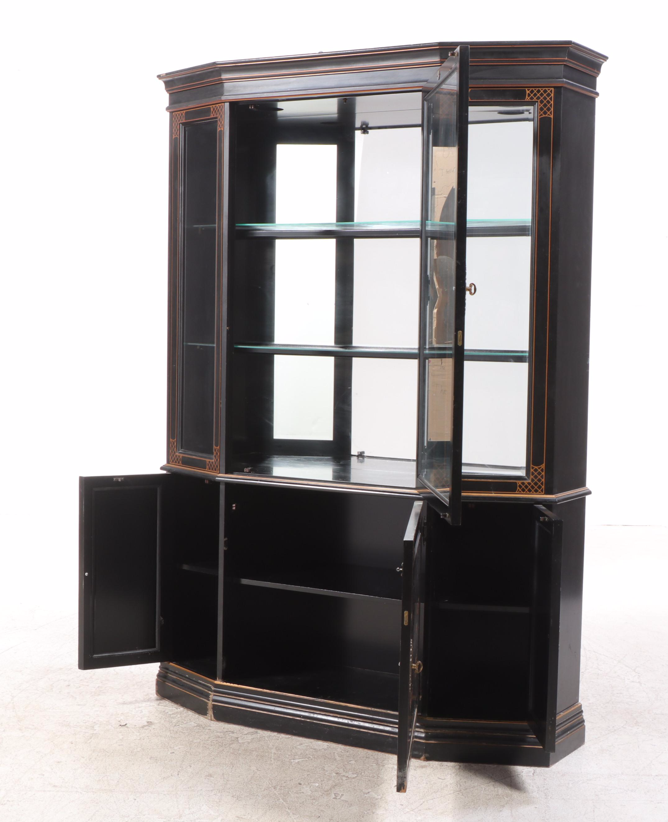 Jasper Cabinet Co. Chinoiserie Style Black Lacquered China Cabinet