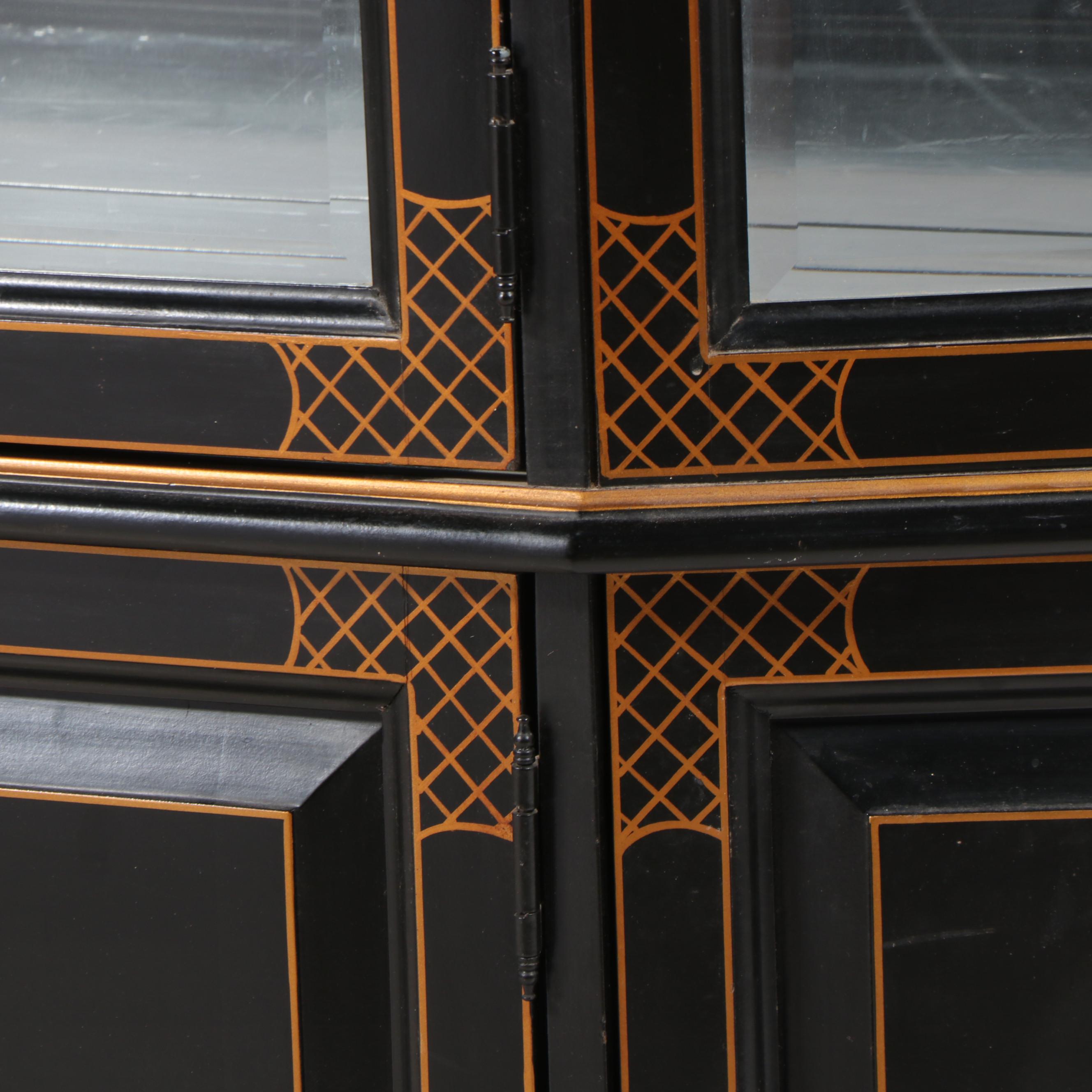 Jasper Cabinet Co. Chinoiserie Style Black Lacquered China Cabinet