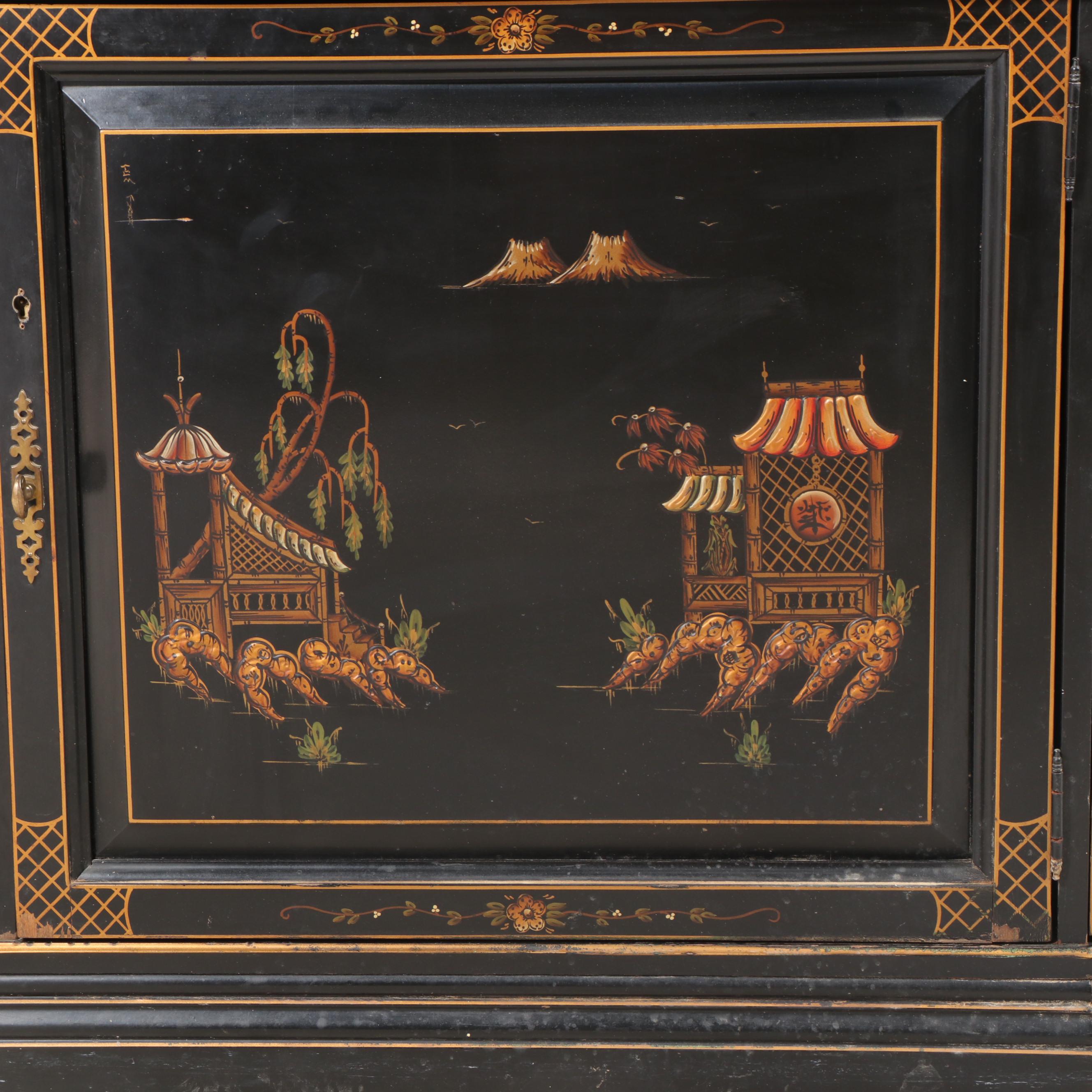 Jasper Cabinet Co. Chinoiserie Style Black Lacquered China Cabinet