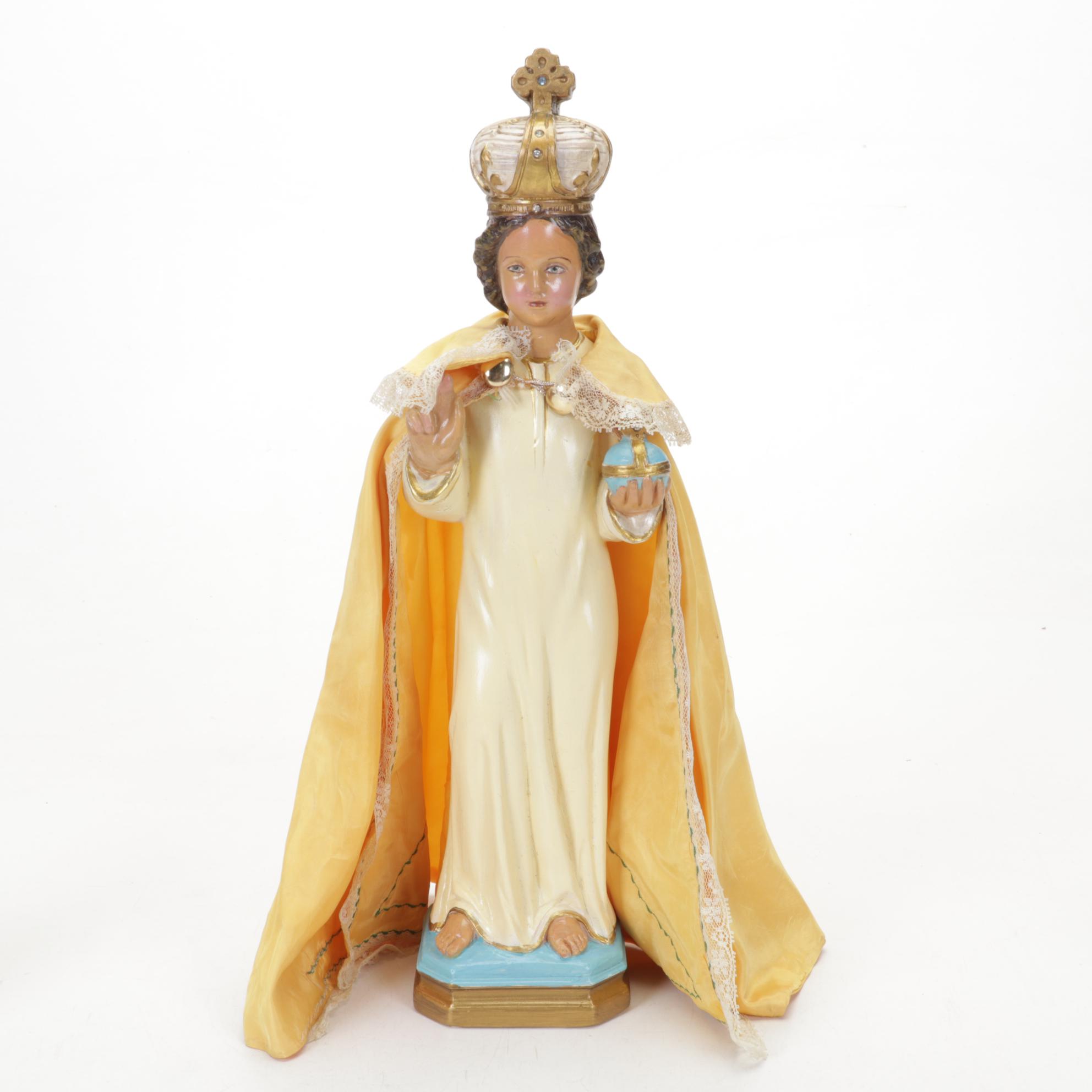 Chalkware Infant of Prague with Communicants Manual and Russian Icon