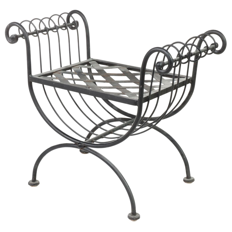 Wrought Iron Curule Patio Bench