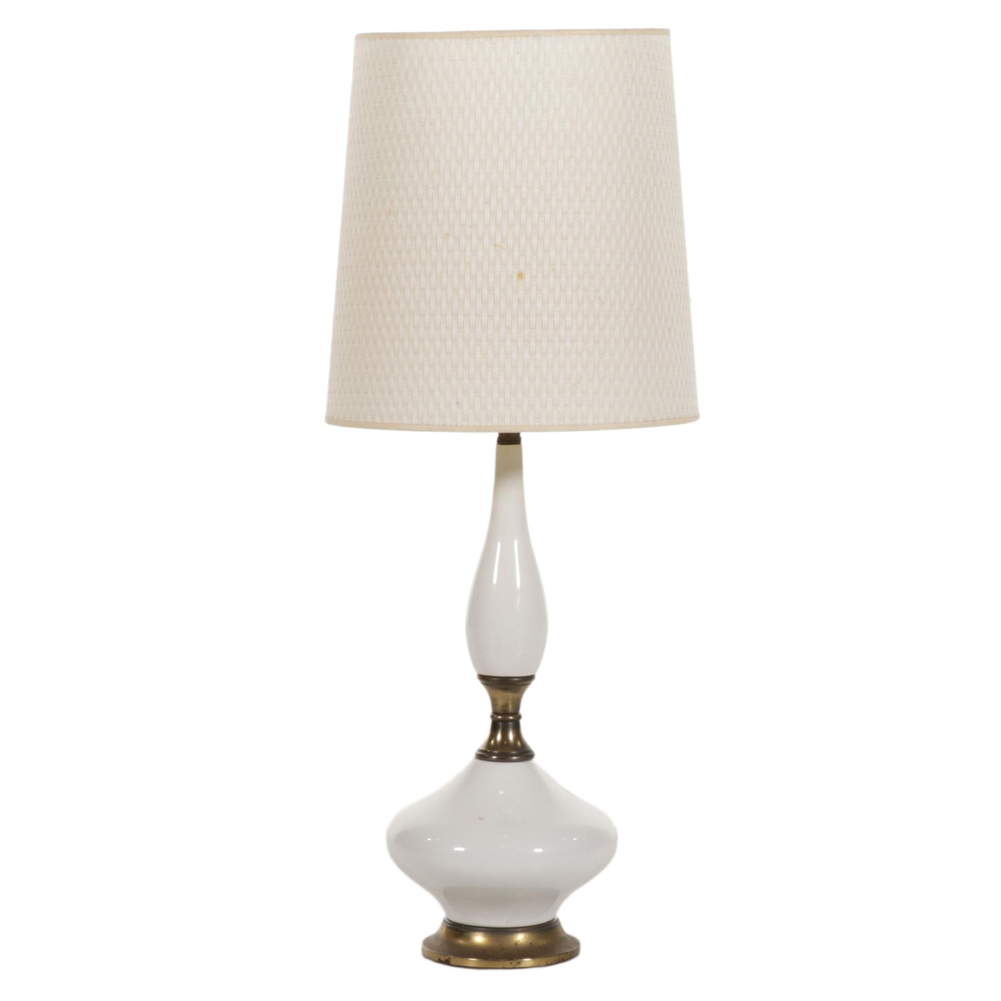 Hollywood Regency Style White Glazed Ceramic and Brass Table Lamp, Mid-20th C.
