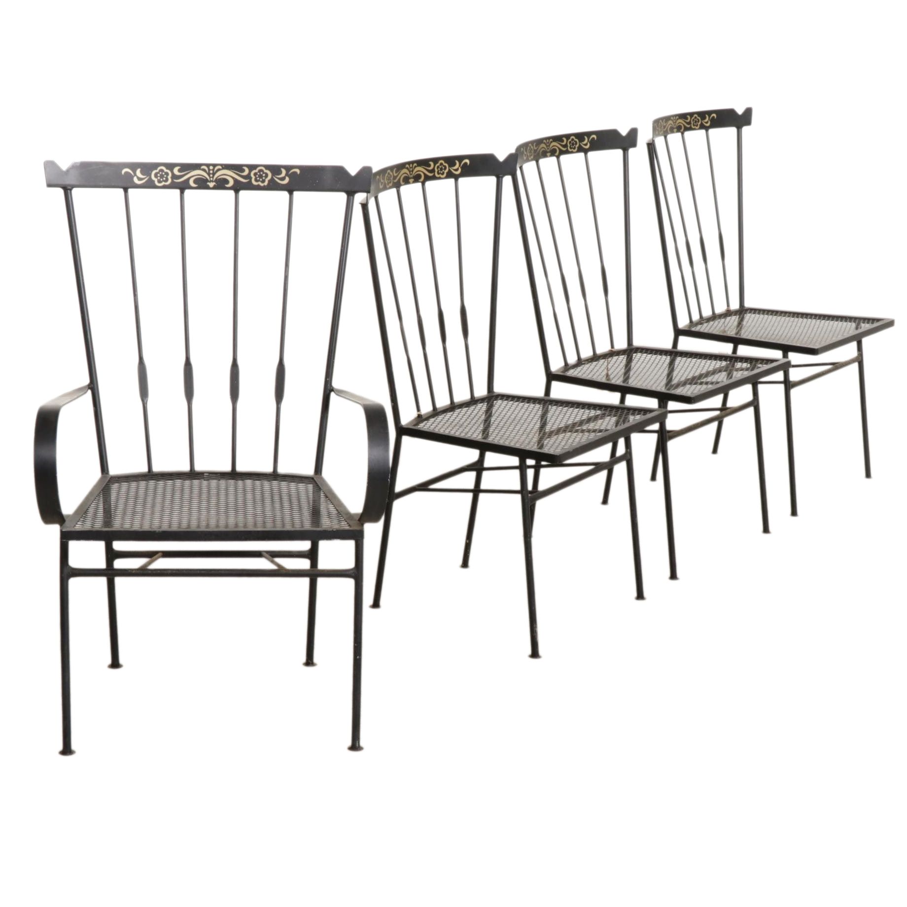 Four Troy Sunshade Co. Metal Windsor Style Patio Chairs, Late 20th Century