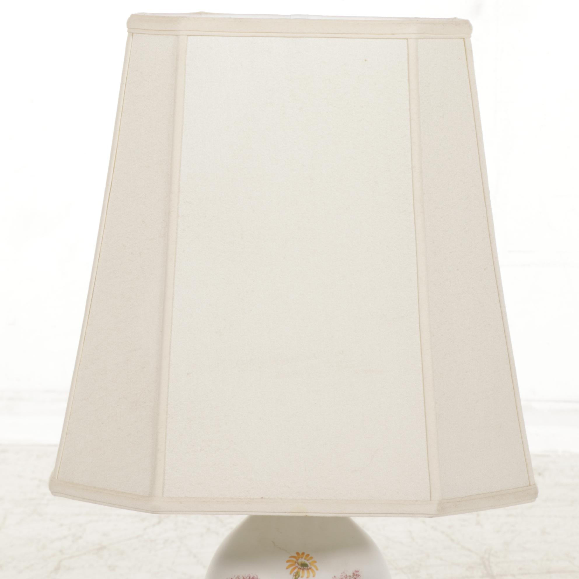 Scandinavian Style Hand-Painted Floral Porcelain Table Lamp, Late 20th Century