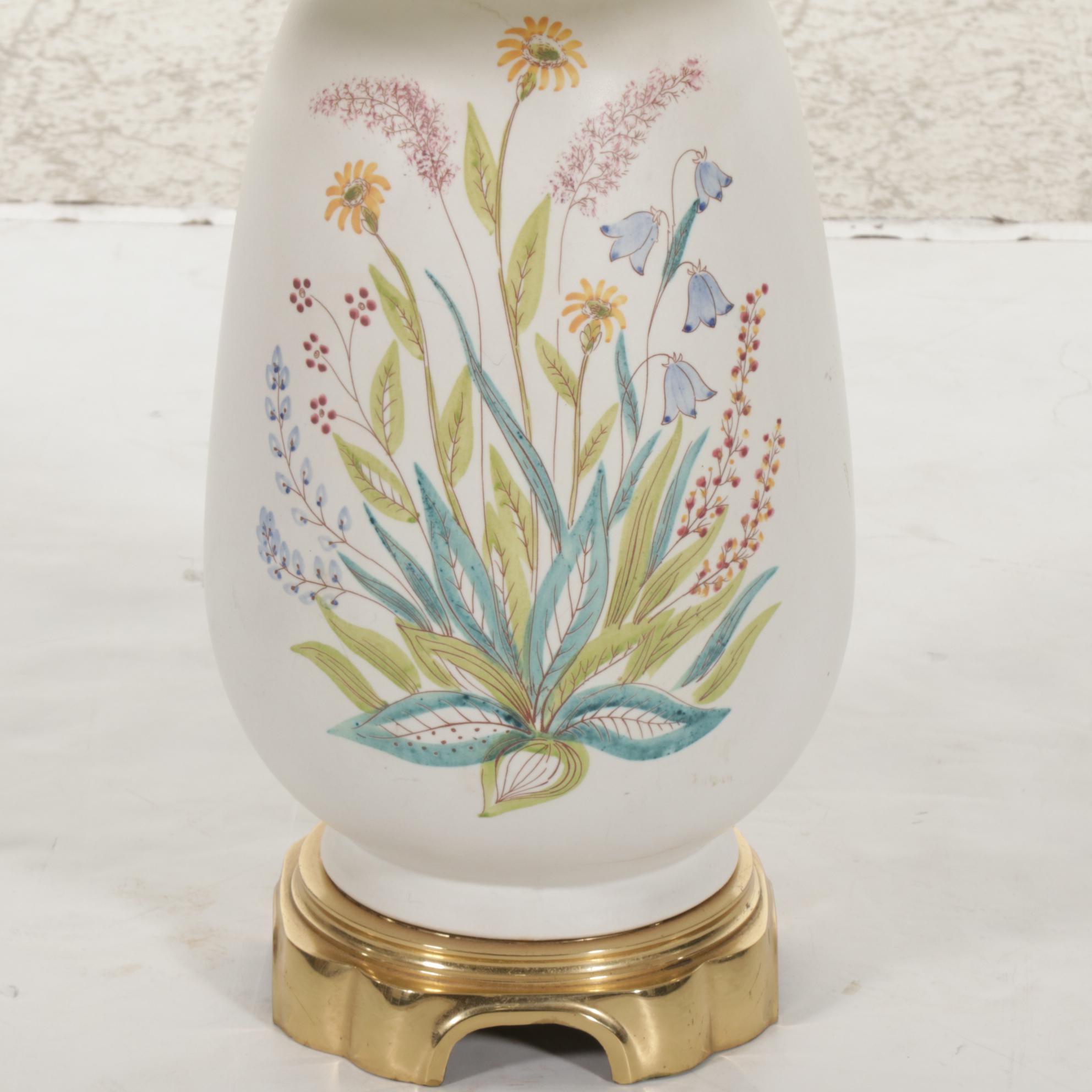 Scandinavian Style Hand-Painted Floral Porcelain Table Lamp, Late 20th Century