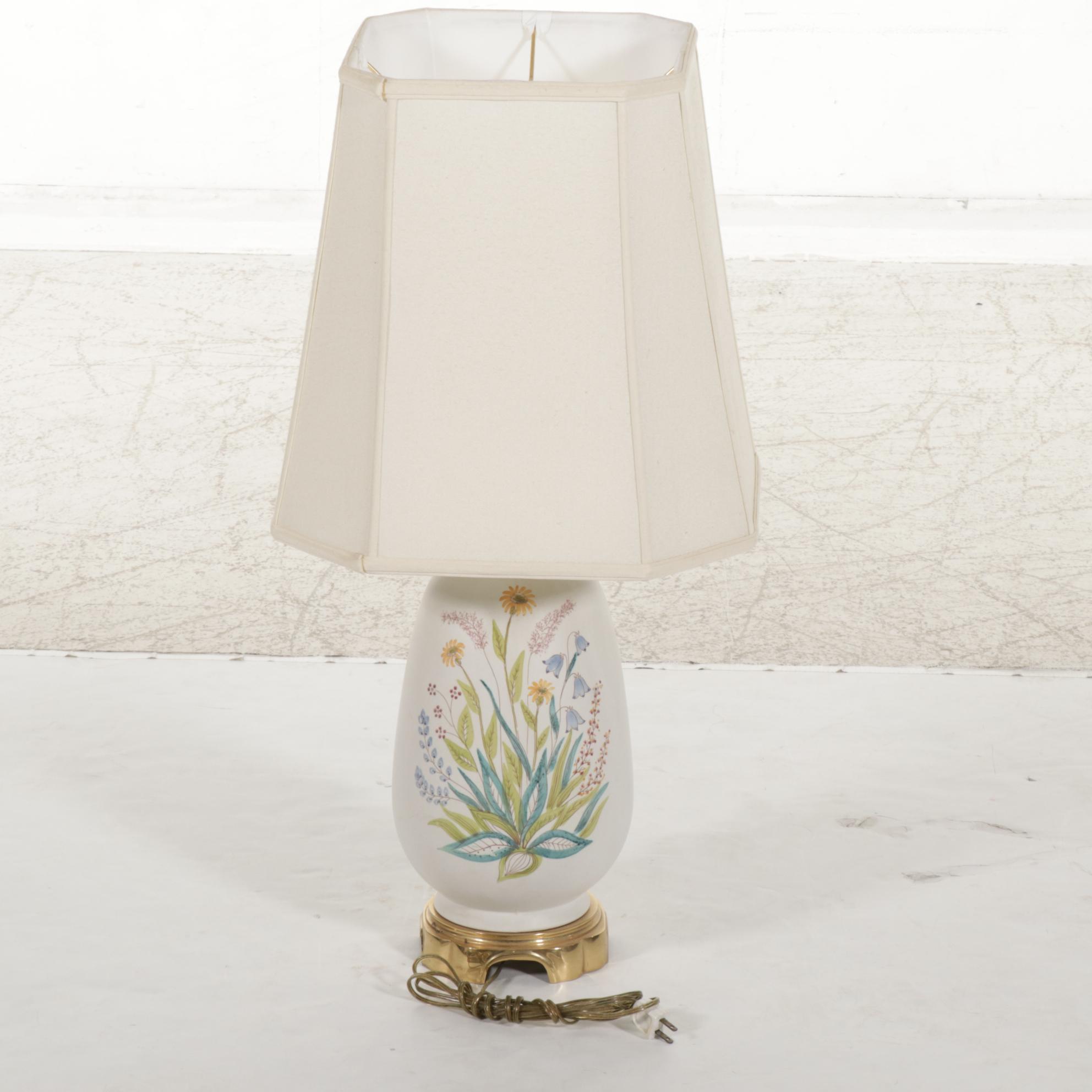 Scandinavian Style Hand-Painted Floral Porcelain Table Lamp, Late 20th Century