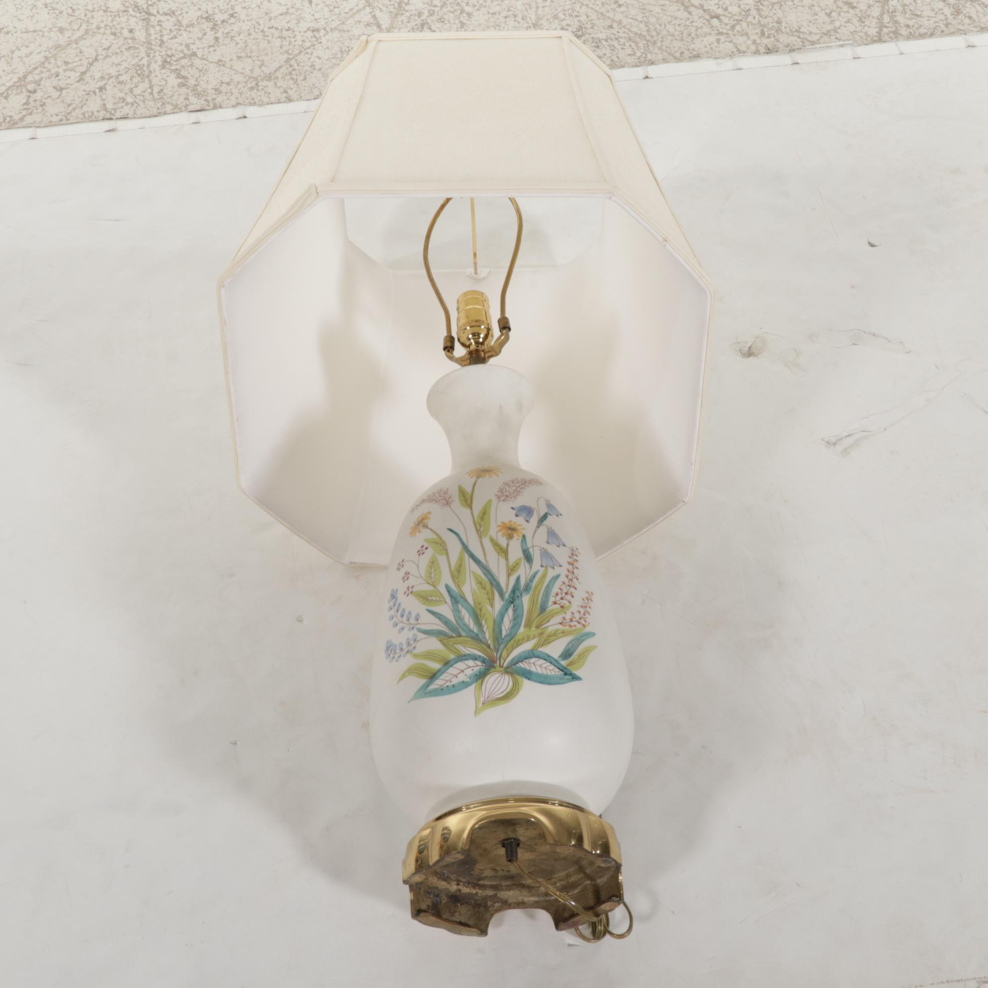 Scandinavian Style Hand-Painted Floral Porcelain Table Lamp, Late 20th Century
