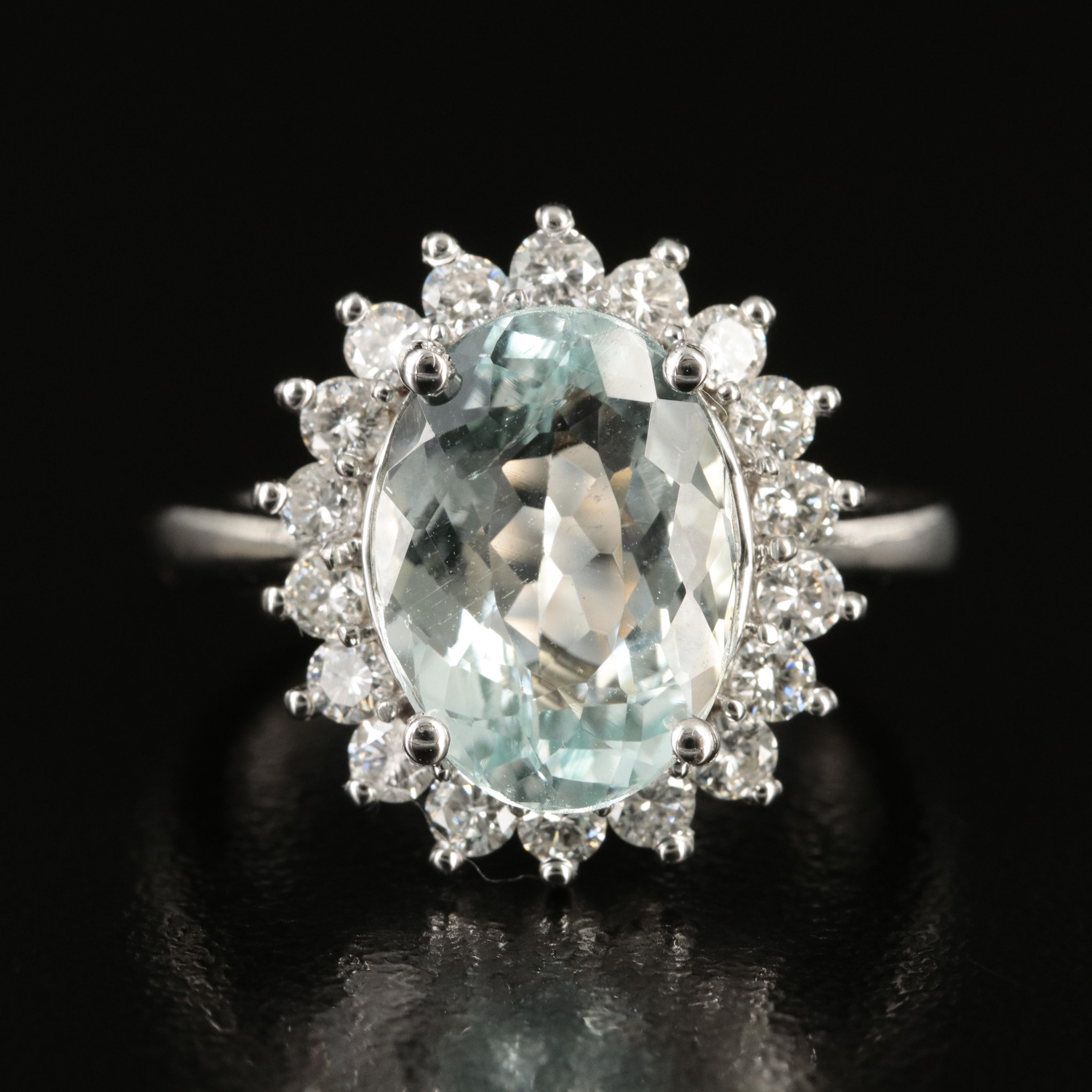 14K 4.69 CT Aquamarine and Diamond Ring with GIA Report