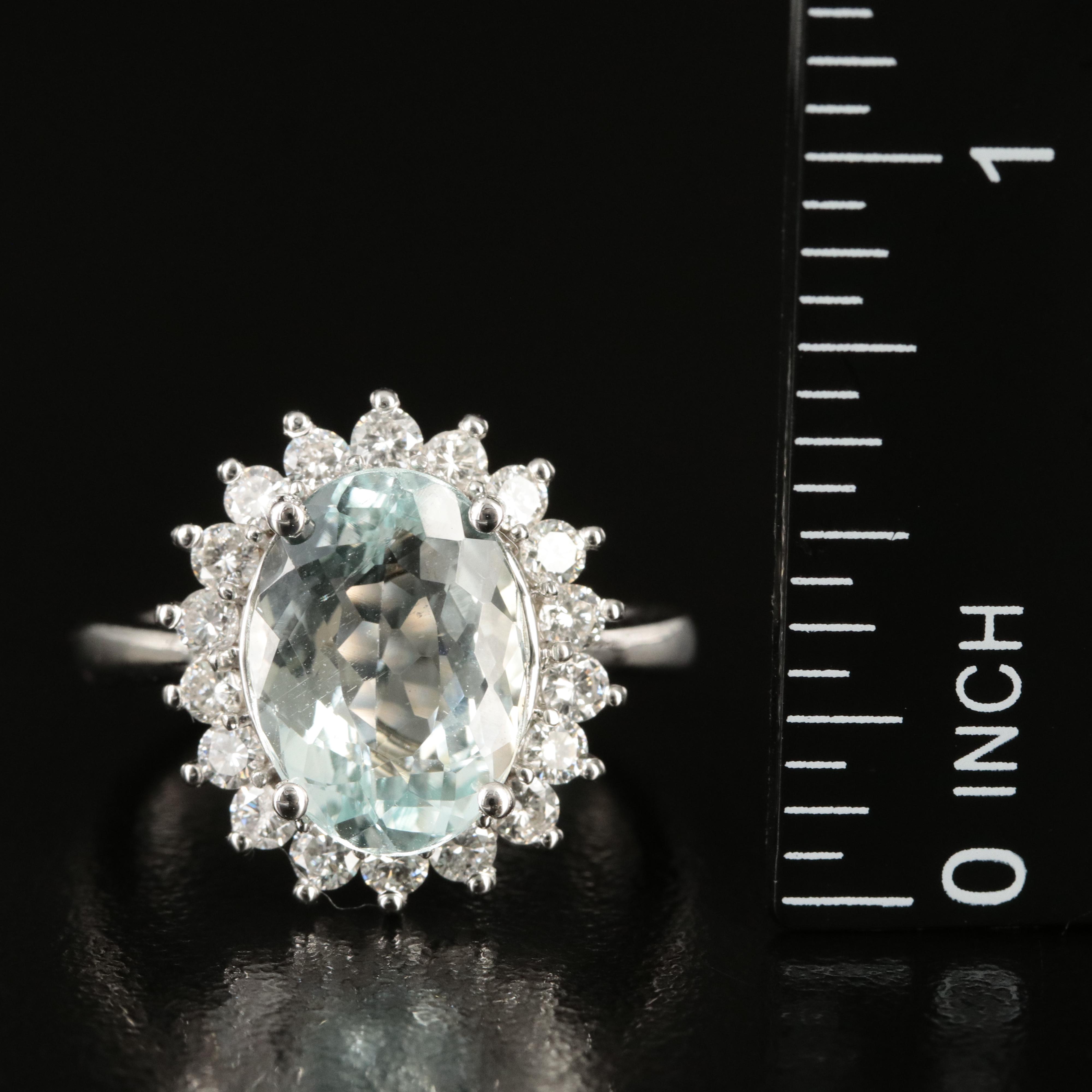 14K 4.69 CT Aquamarine and Diamond Ring with GIA Report