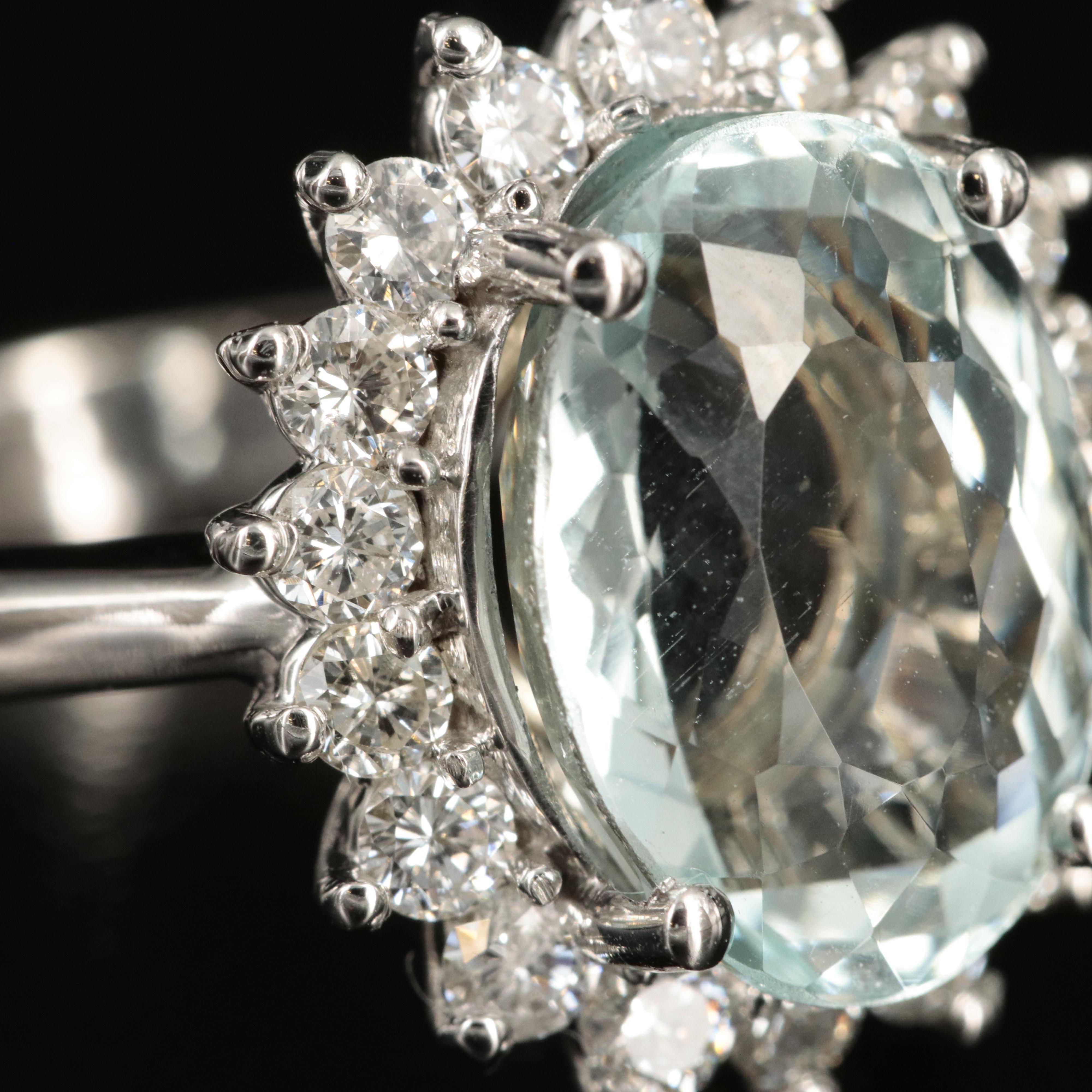 14K 4.69 CT Aquamarine and Diamond Ring with GIA Report