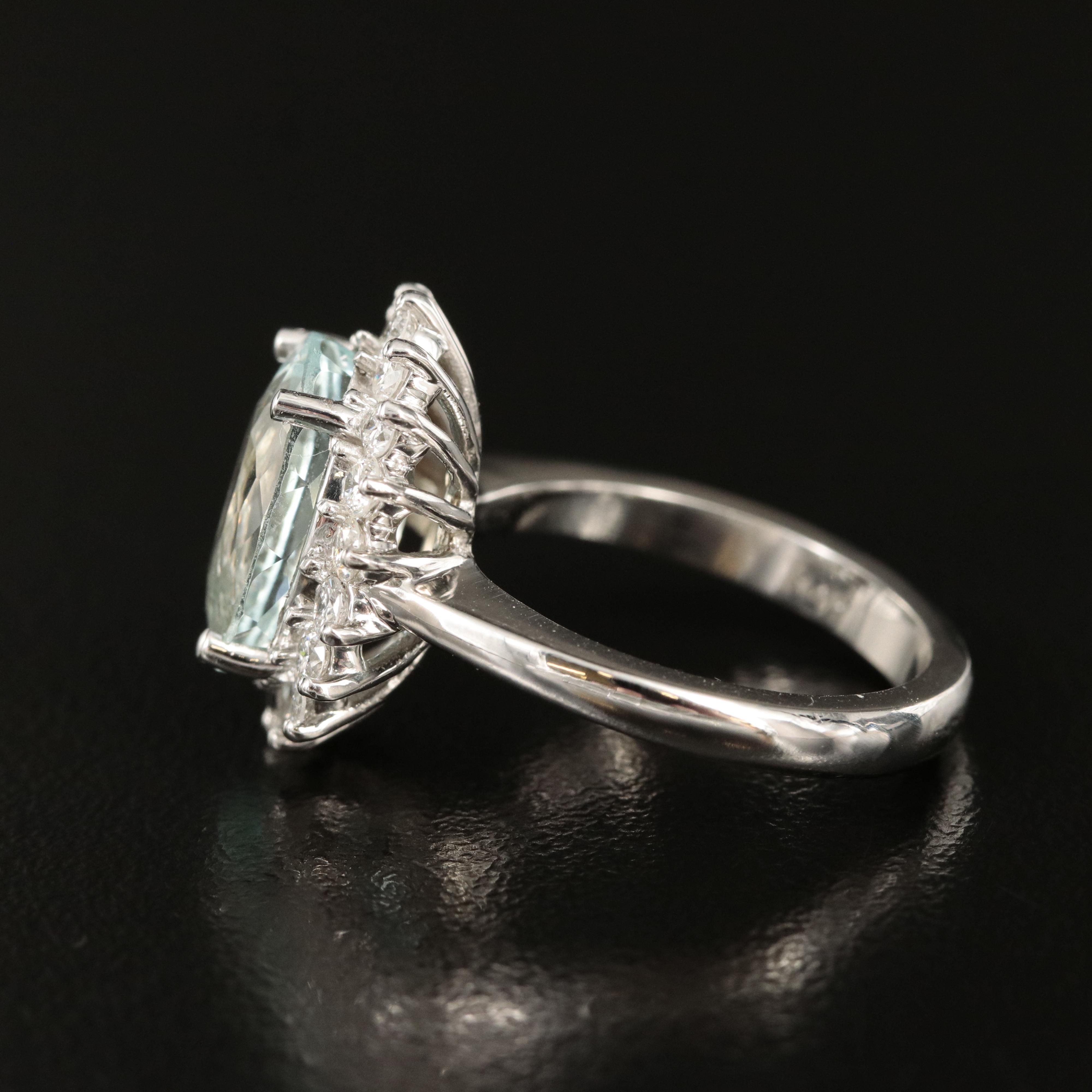 14K 4.69 CT Aquamarine and Diamond Ring with GIA Report
