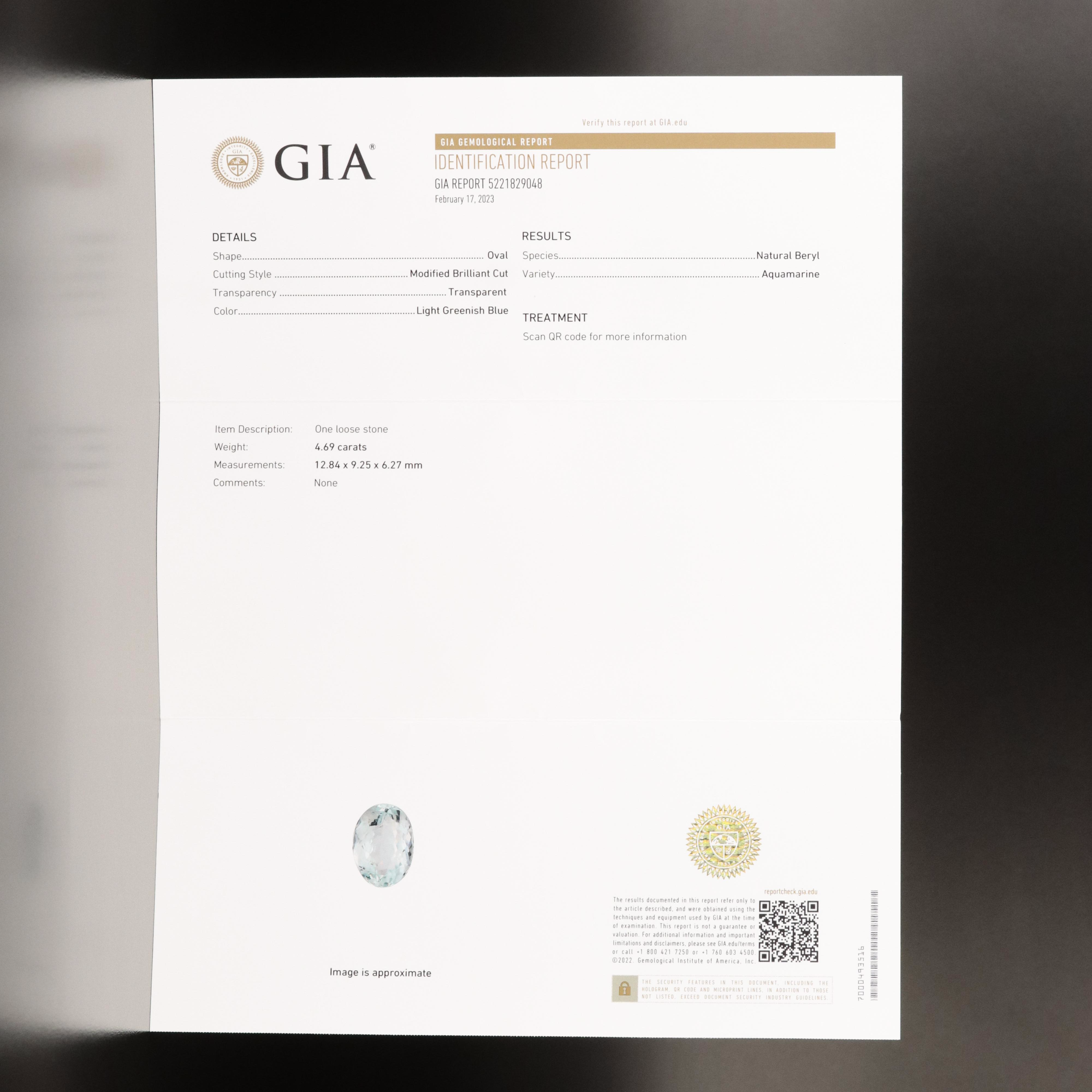 14K 4.69 CT Aquamarine and Diamond Ring with GIA Report