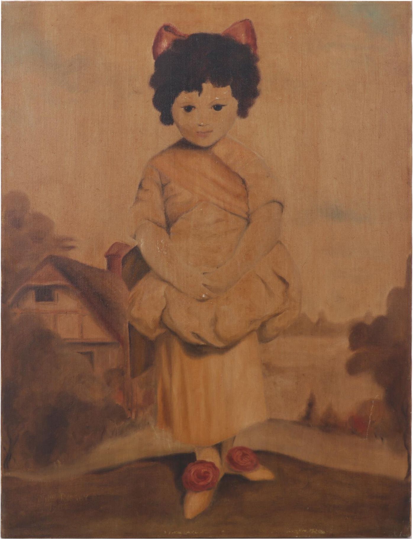 William Rigsby Folk Art Portrait Oil Painting of Young Girl, 1964