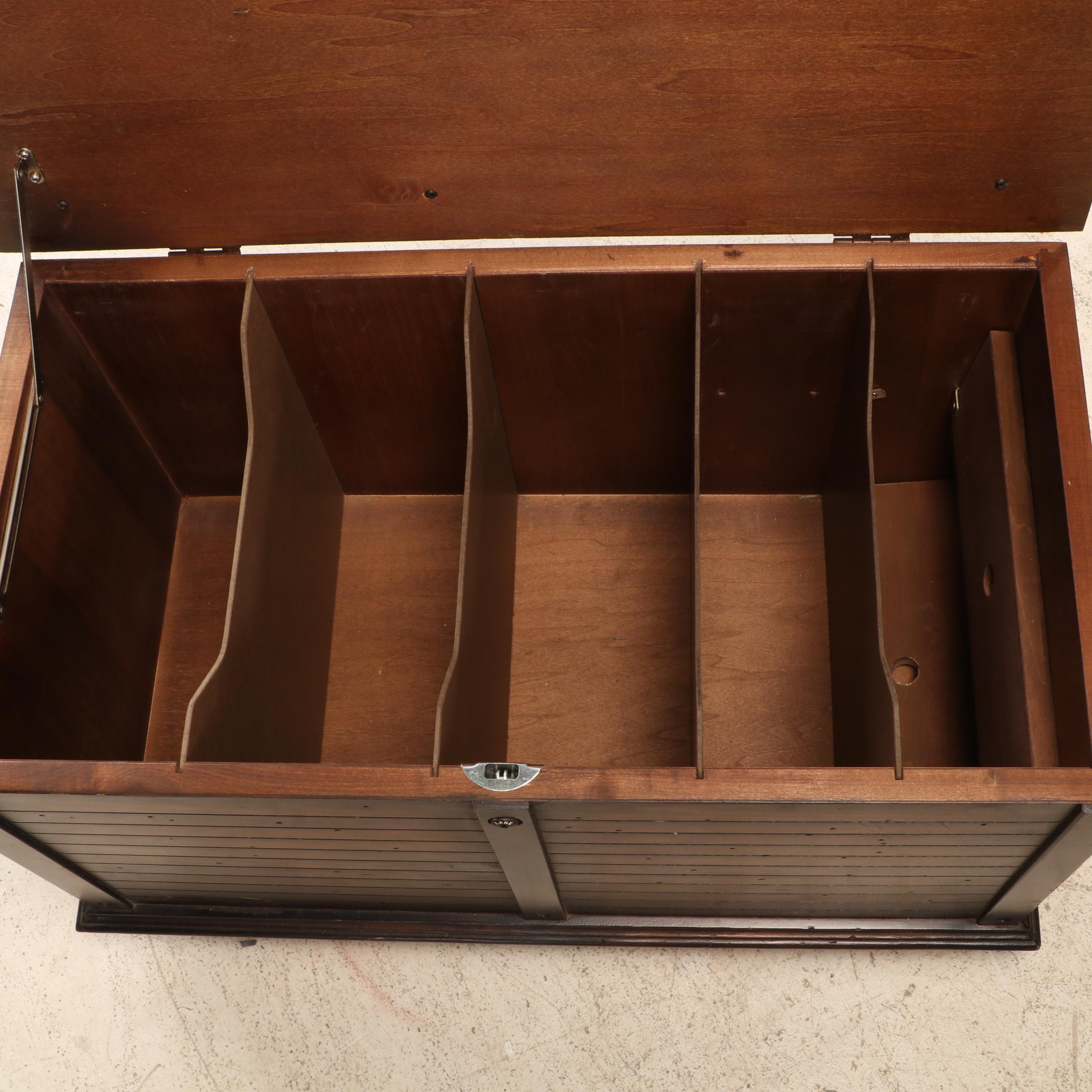 Hardwood Louvered Front Hardwood Record Trunk with Cushioned Top
