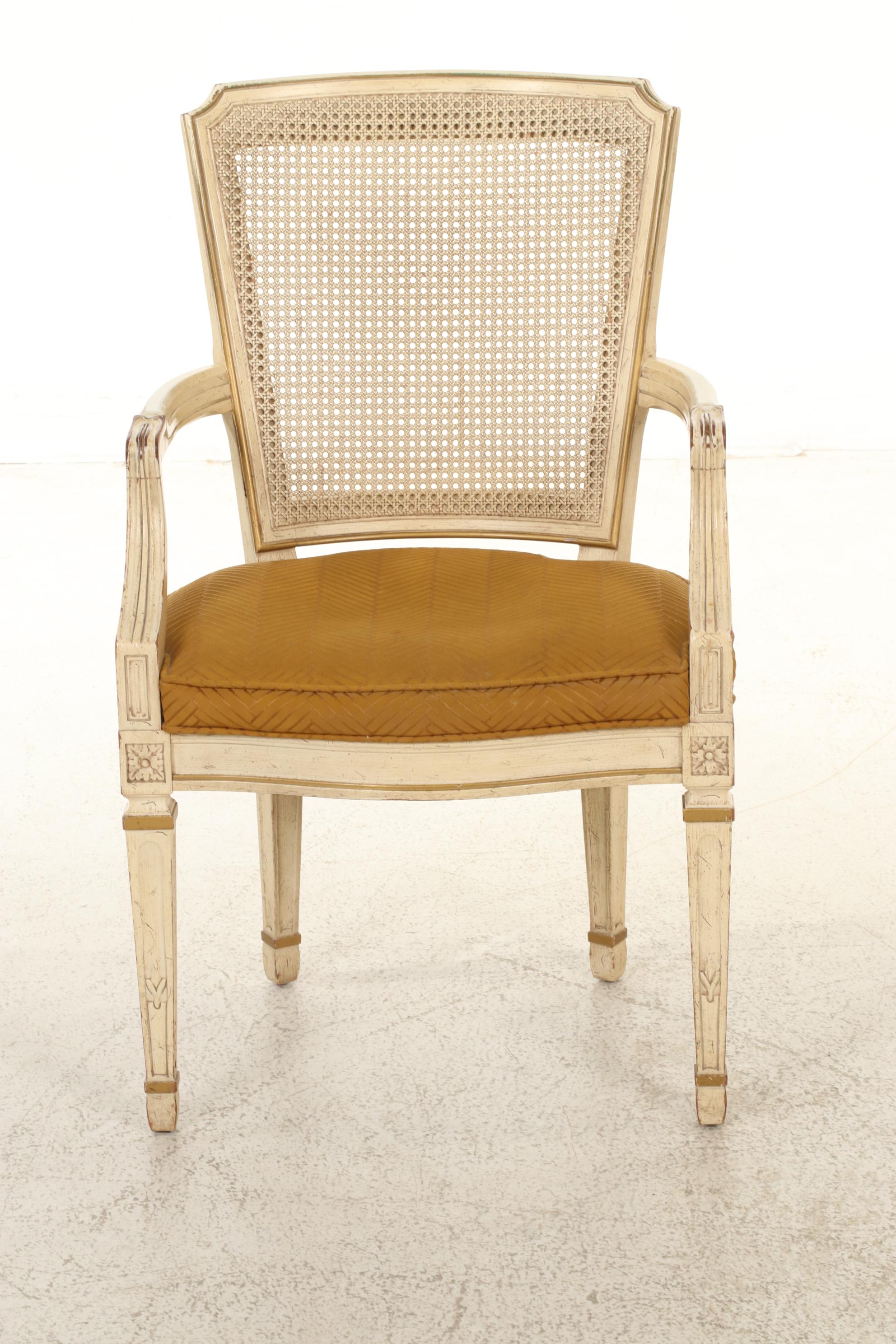 Louis XVI and Neoclassical Style Ivory and Gold-Painted Armchair and Footstool