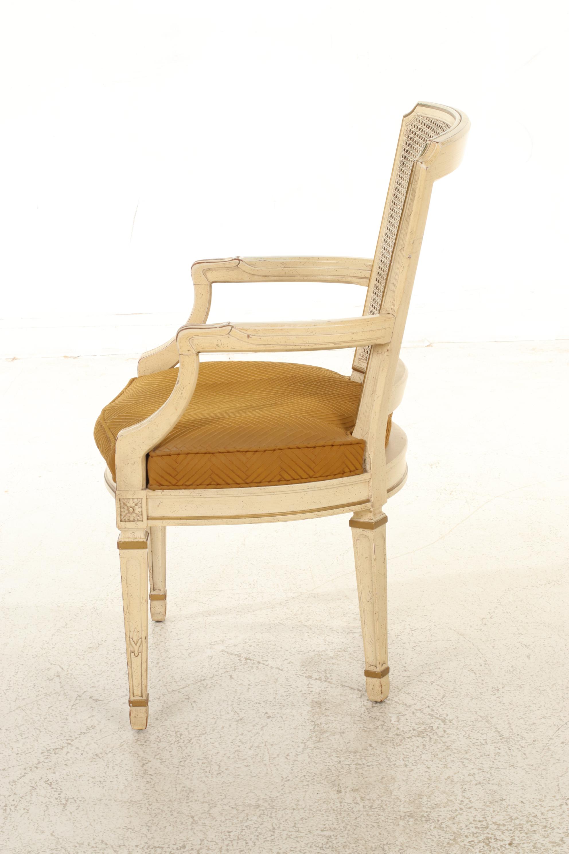 Louis XVI and Neoclassical Style Ivory and Gold-Painted Armchair and Footstool