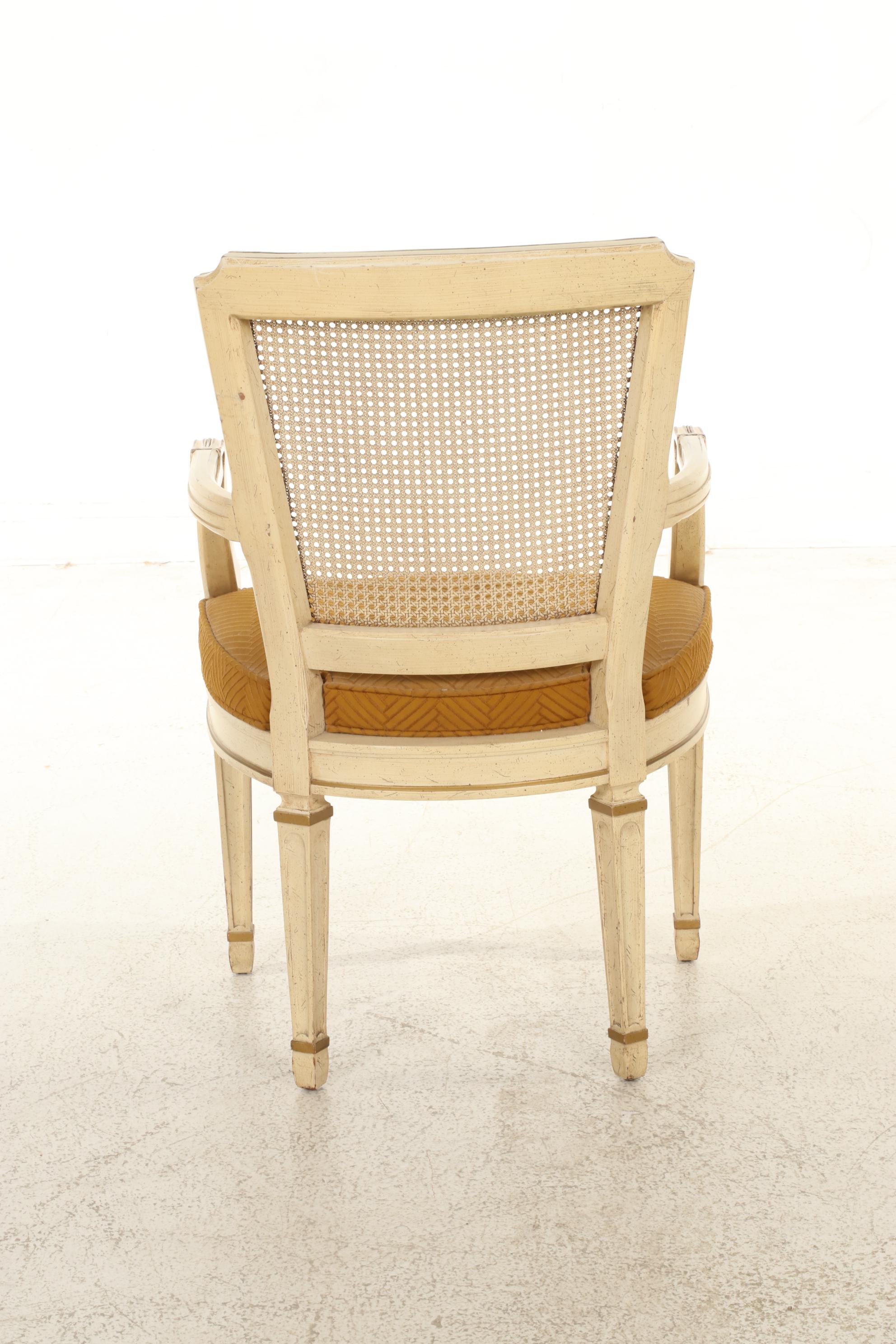 Louis XVI and Neoclassical Style Ivory and Gold-Painted Armchair and Footstool