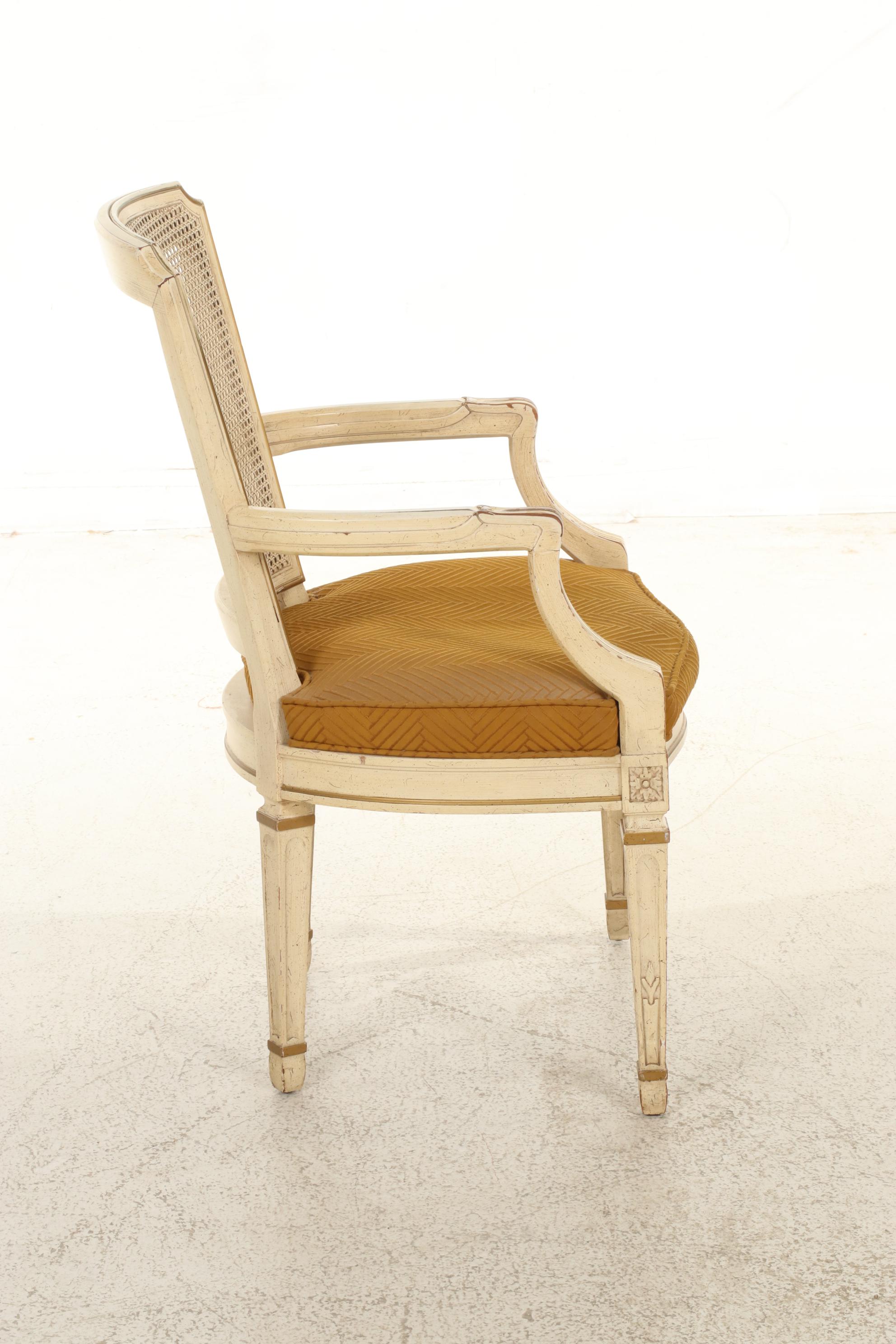 Louis XVI and Neoclassical Style Ivory and Gold-Painted Armchair and Footstool