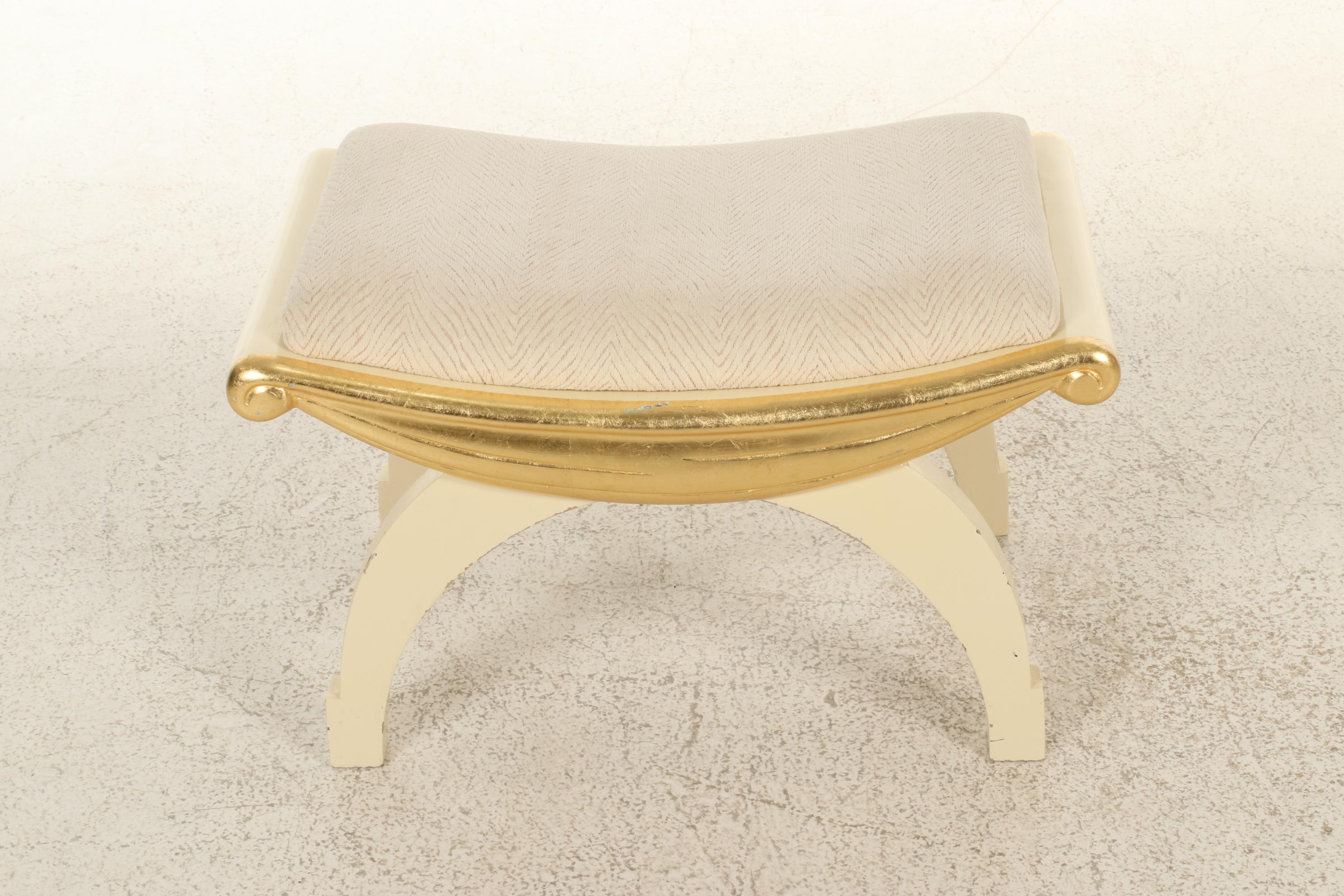 Louis XVI and Neoclassical Style Ivory and Gold-Painted Armchair and Footstool