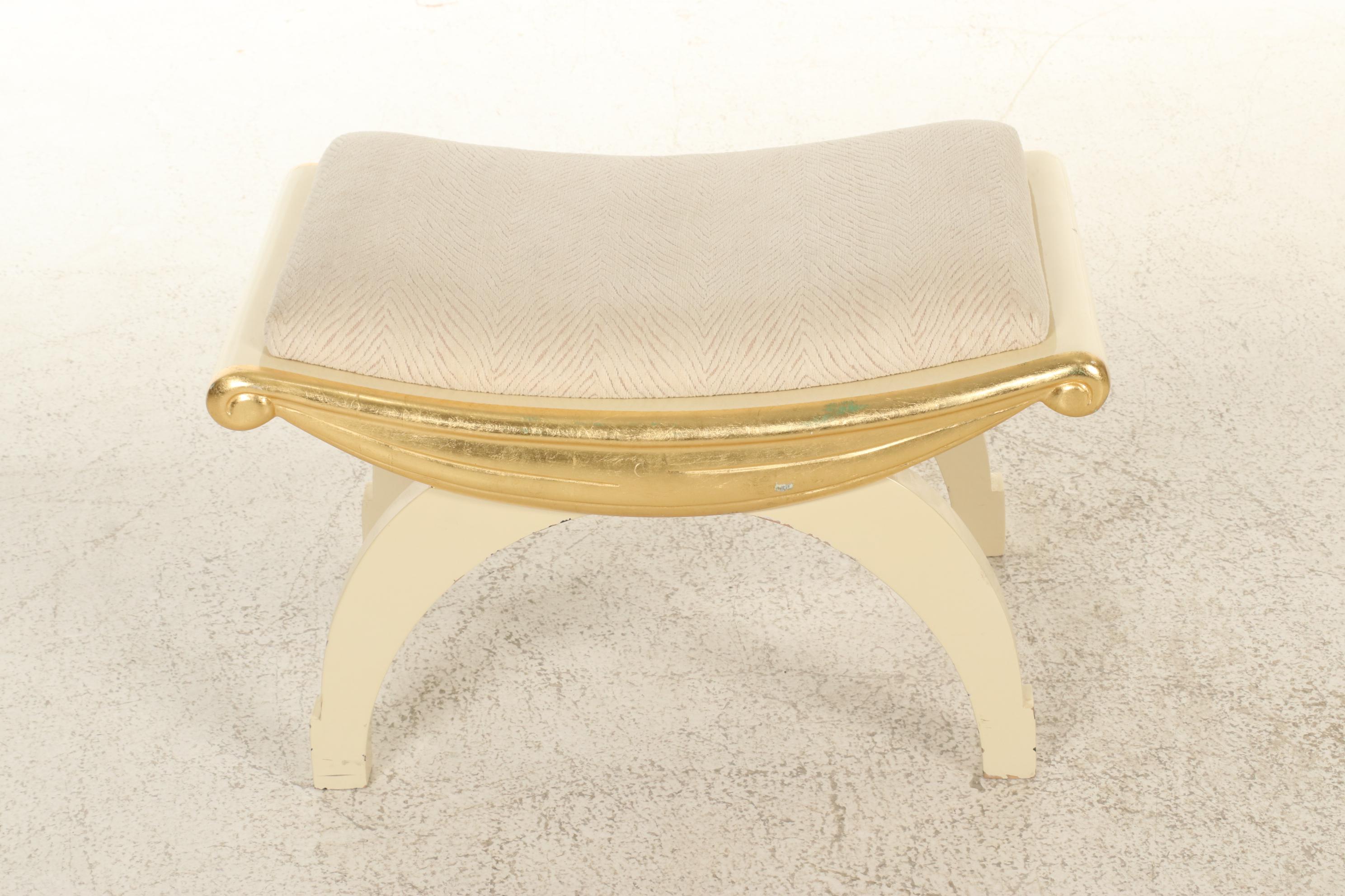 Louis XVI and Neoclassical Style Ivory and Gold-Painted Armchair and Footstool