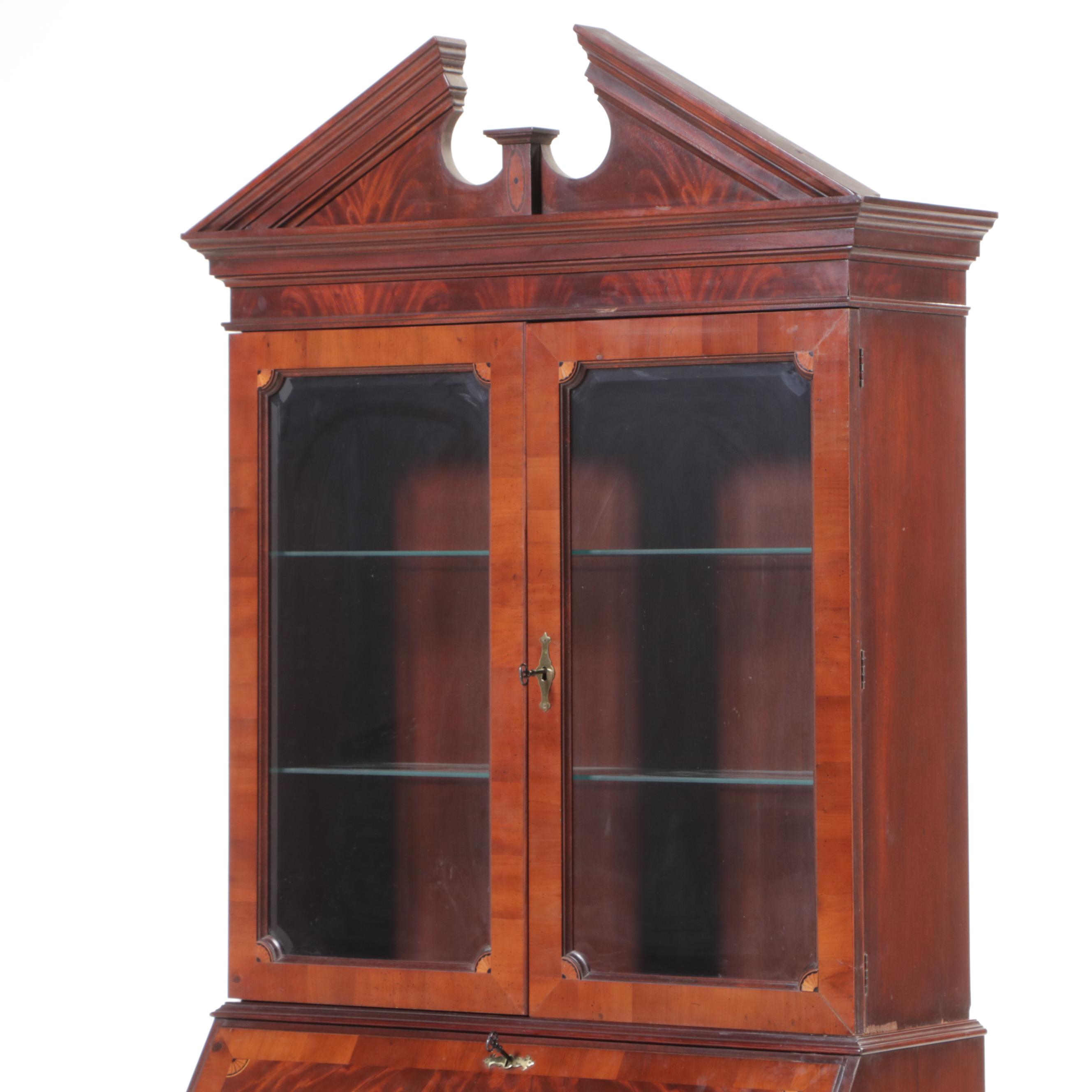 Hekman George III Style Mahogany-Veneered and Patera-Inlaid Secretary Bookcase