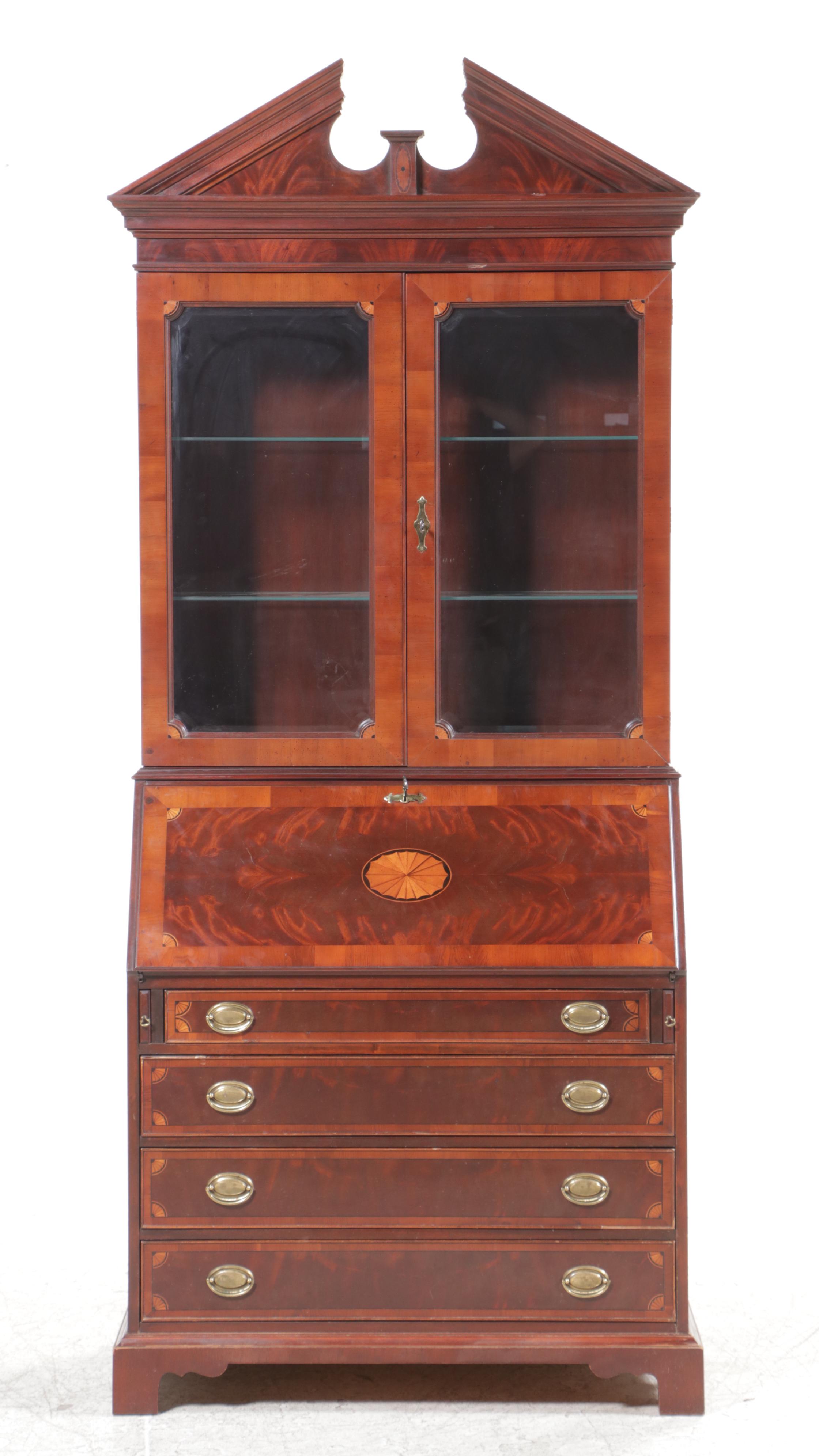 Hekman George III Style Mahogany-Veneered and Patera-Inlaid Secretary Bookcase