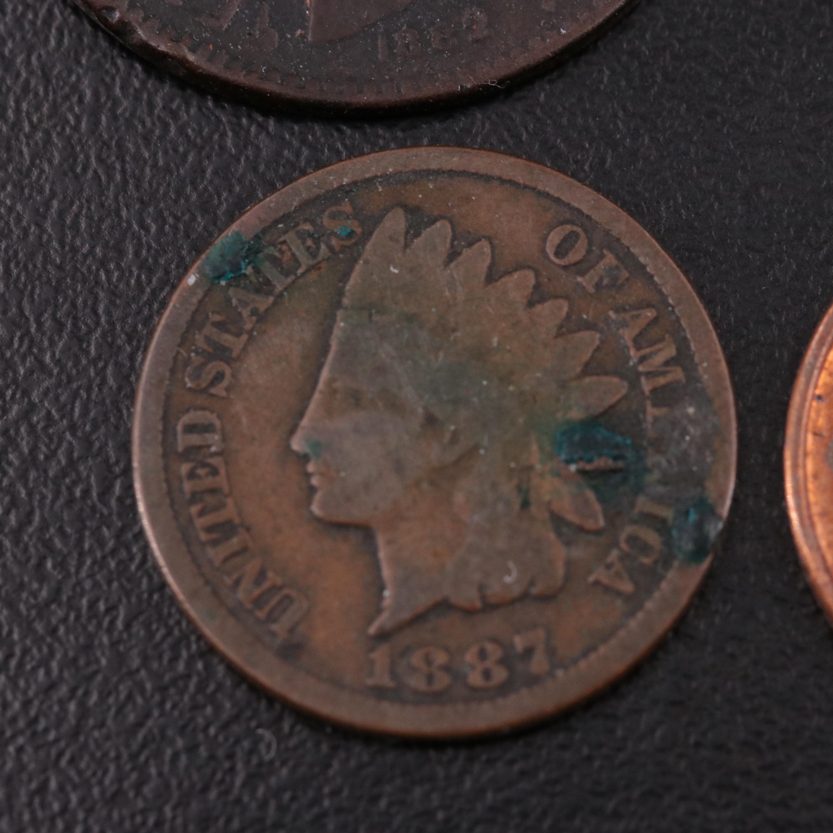 Group of Four Copper Coins Including 1887 Indian Cent
