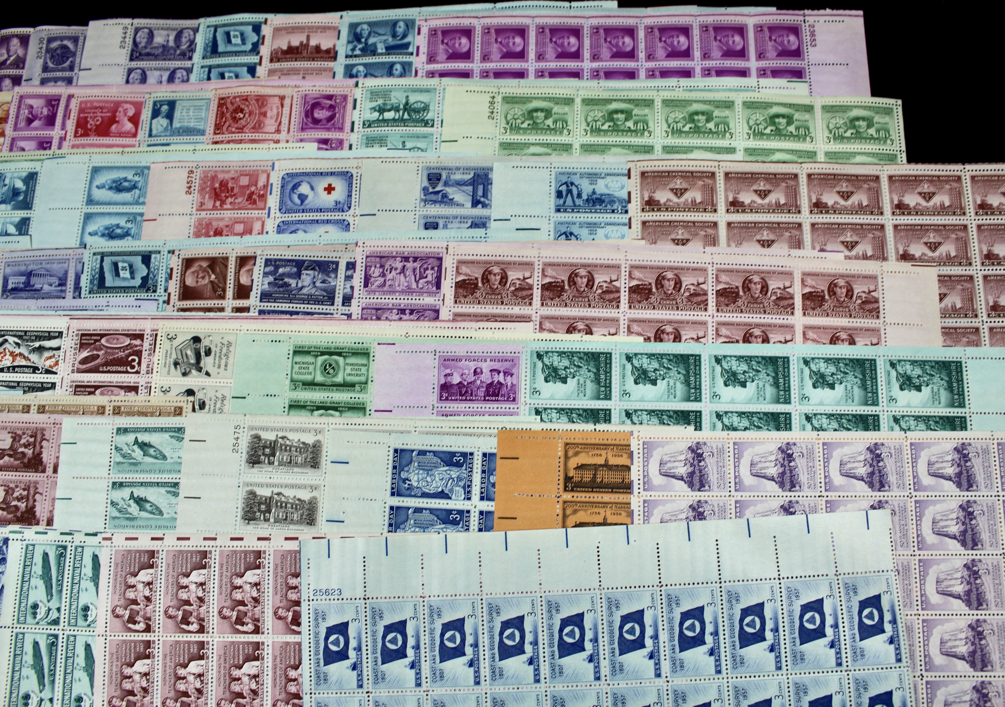 Sixty-Four Different U.S. 3-Cent Postage Stamp Sheets, 1940s and 1950s