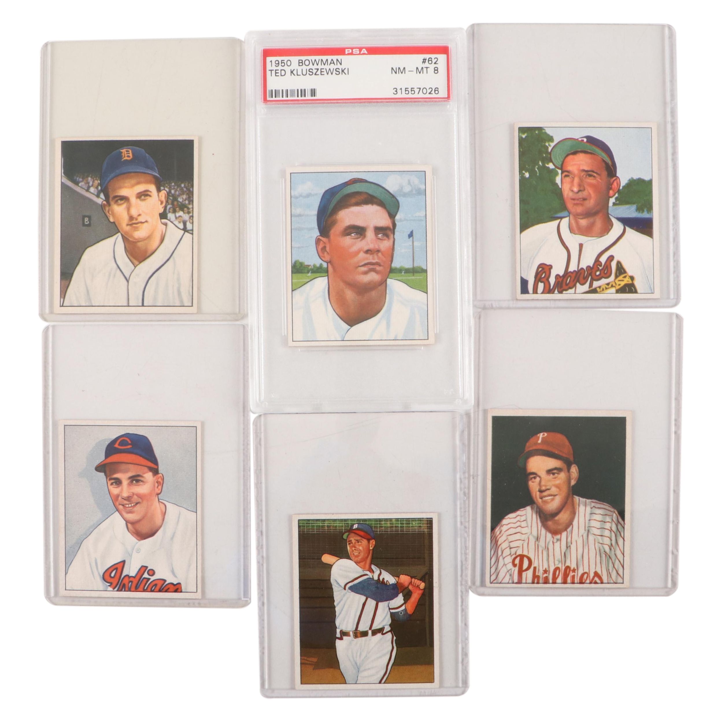 1950 Bowman Baseball Cards with Ted Kluszewski Graded PSA 8 Near Mint